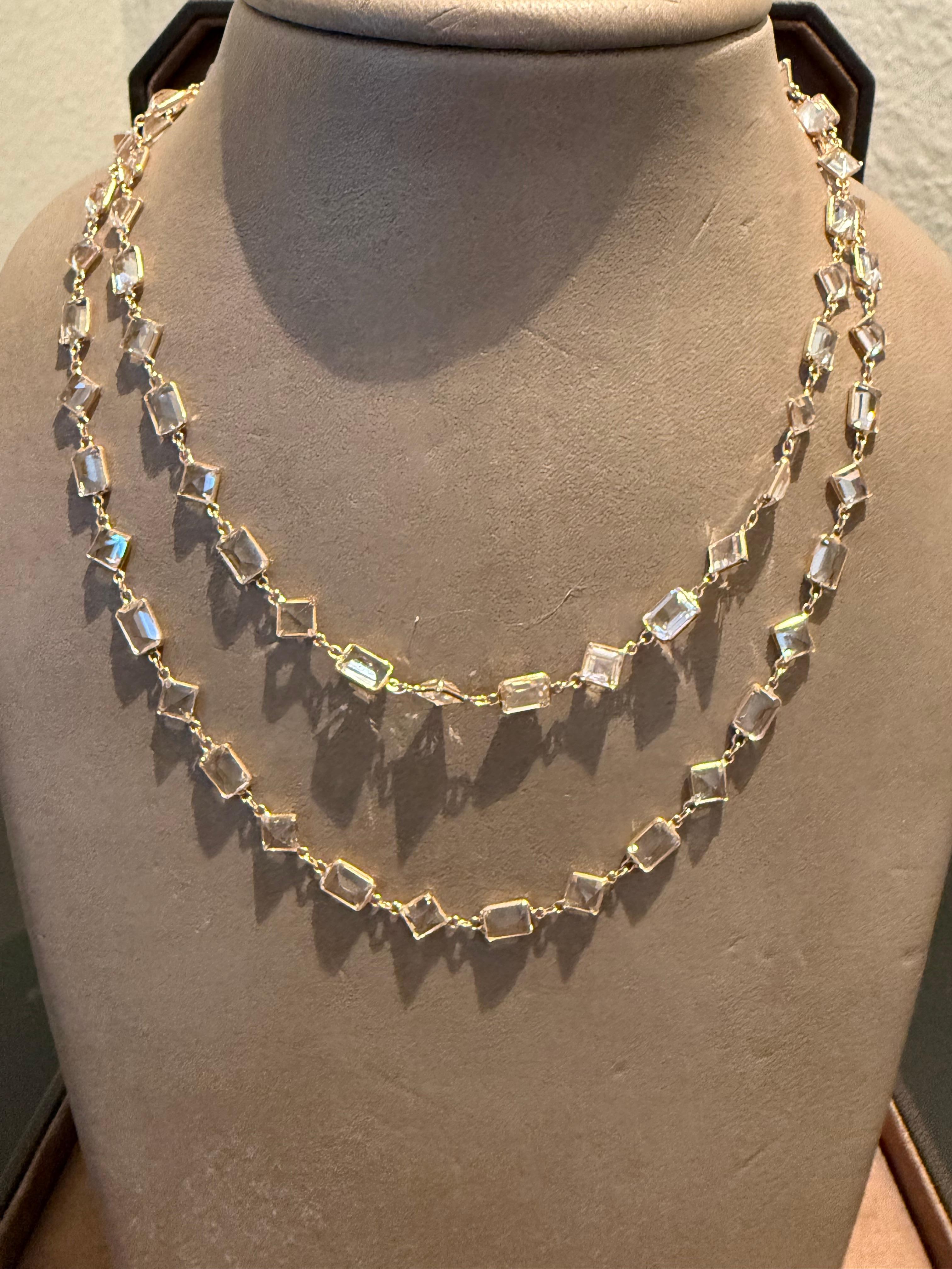 Taglio misto Collana lunga in oro rosa 18 K. Topazio bianco Sautoir in vendita