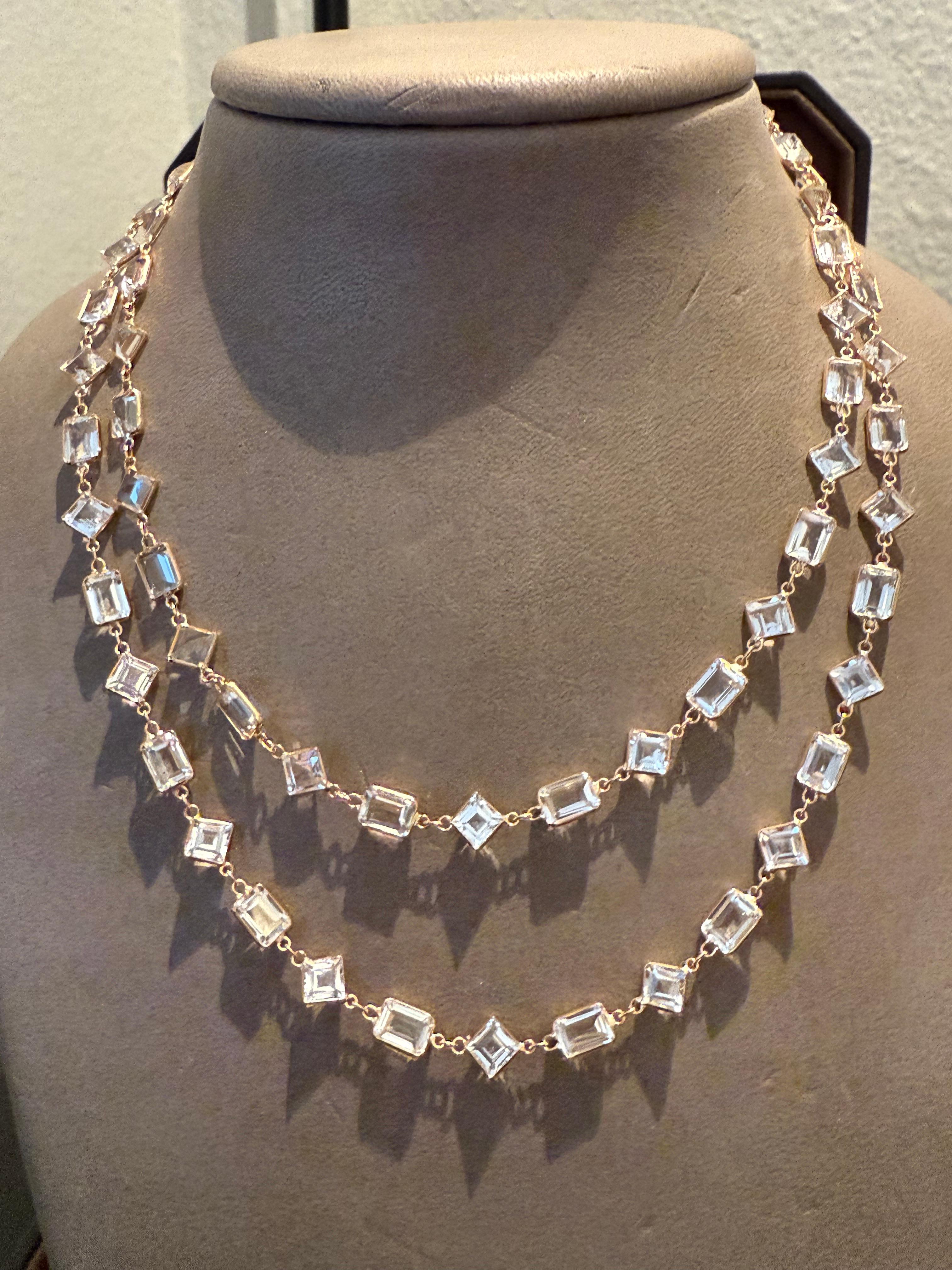 da uomo o donna Collana lunga in oro rosa 18 K. Topazio bianco Sautoir in vendita