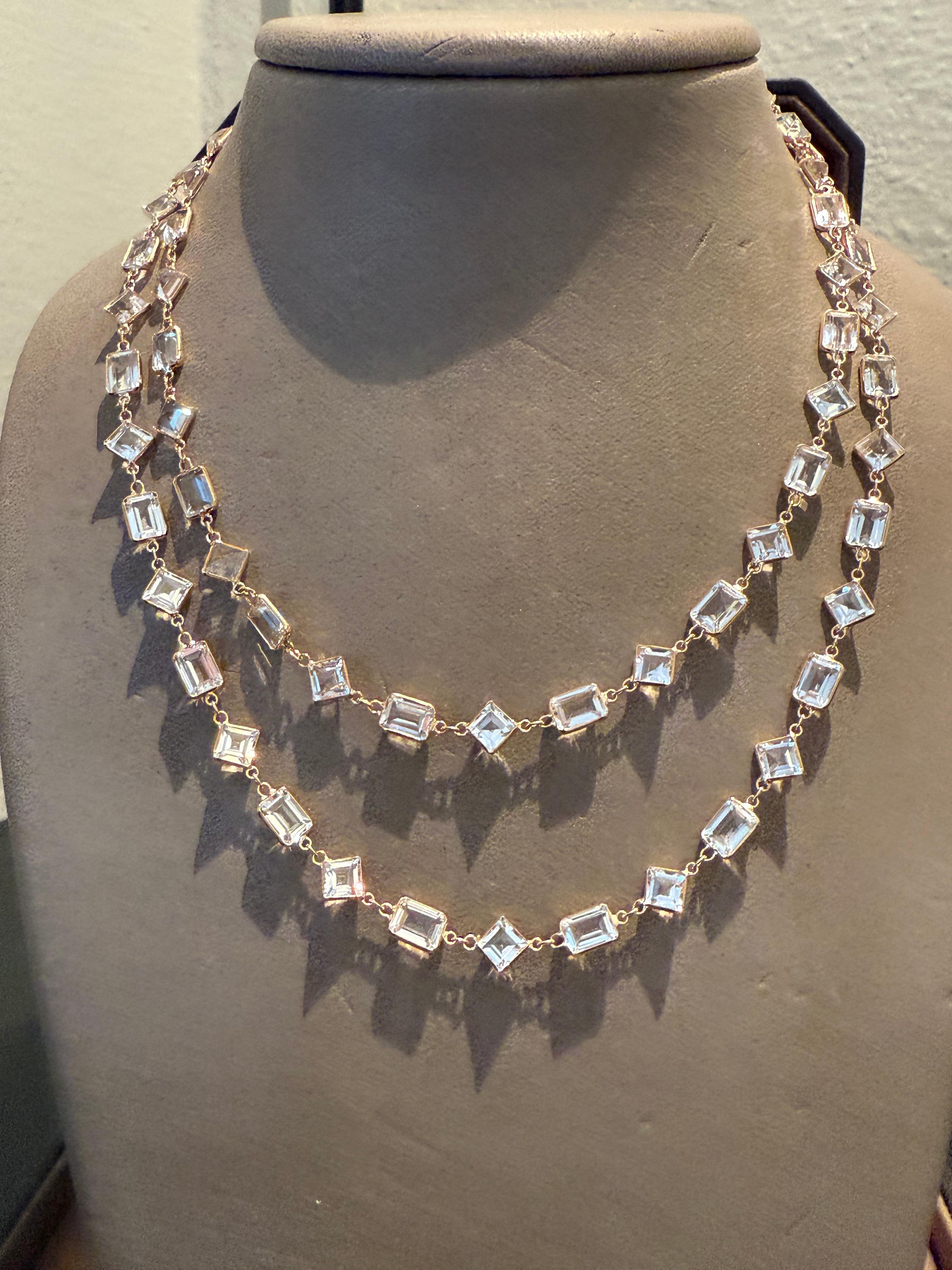 Collana lunga in oro rosa 18 K. Topazio bianco Sautoir in vendita 1