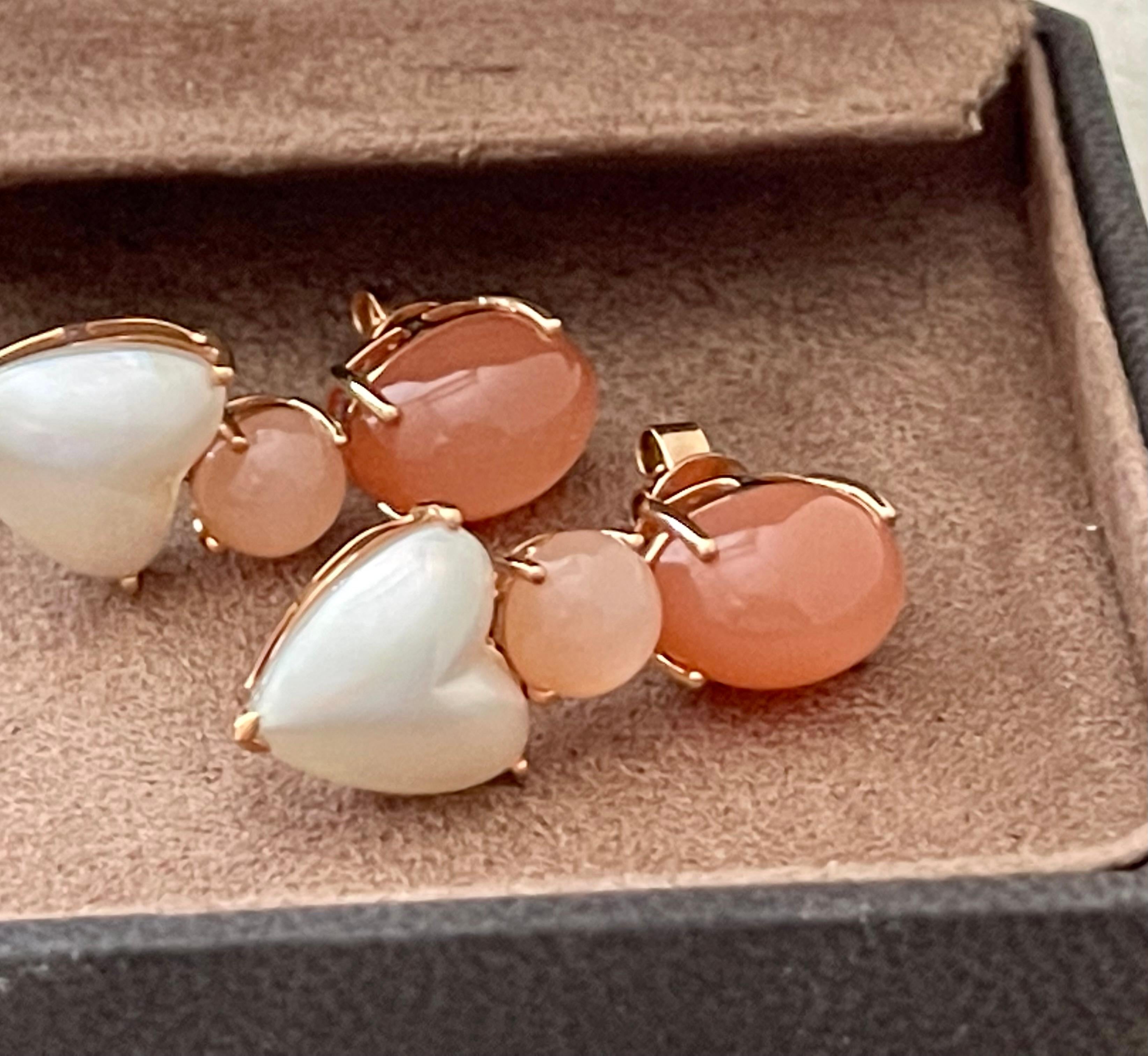 18 K Rose Gold Moonstone Cultured Pearl Earrings For Sale 4