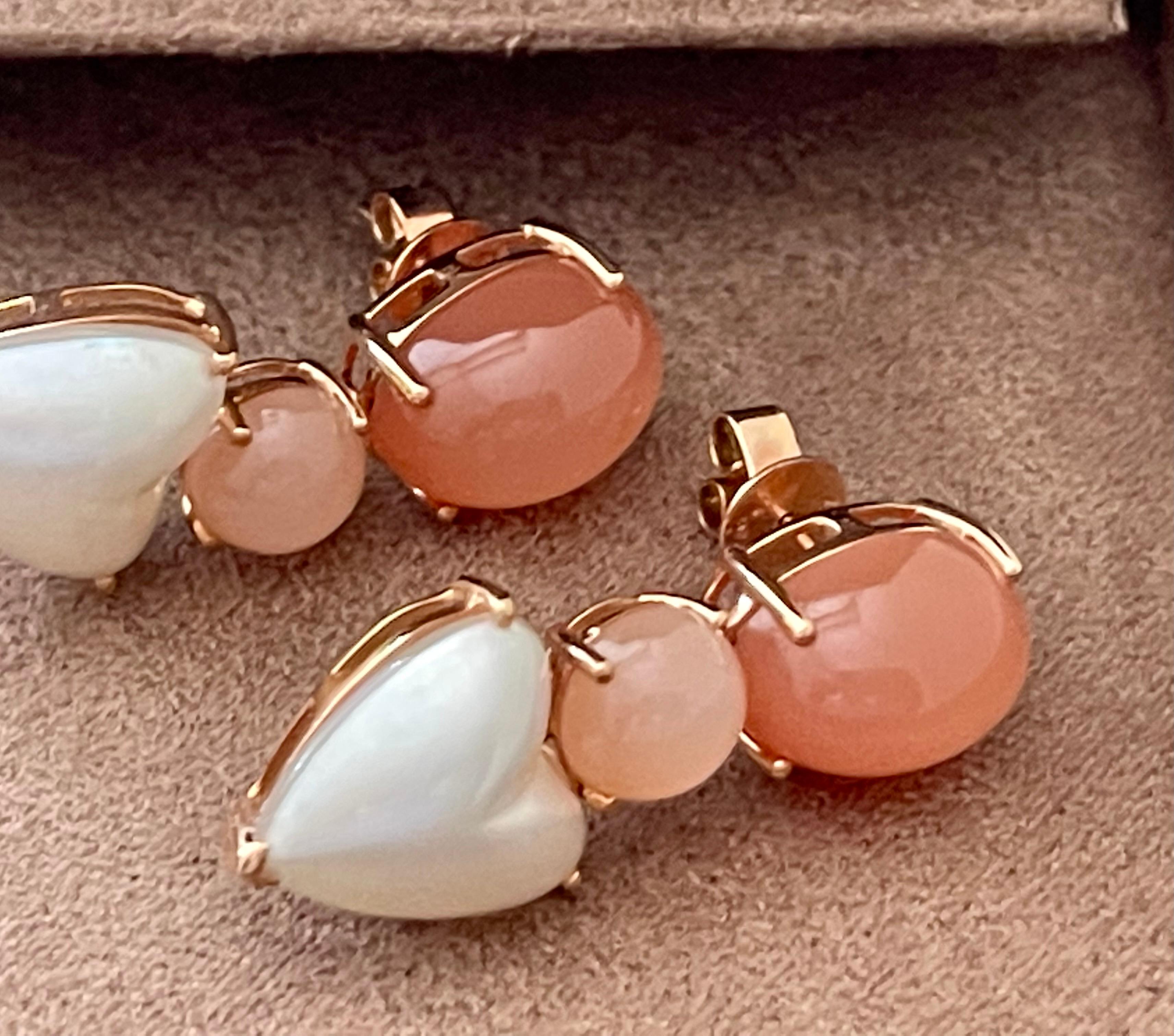 18 K Rose Gold Moonstone Cultured Pearl Earrings For Sale 5