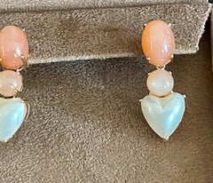 18 K Rose Gold Moonstone Cultured Pearl Earrings