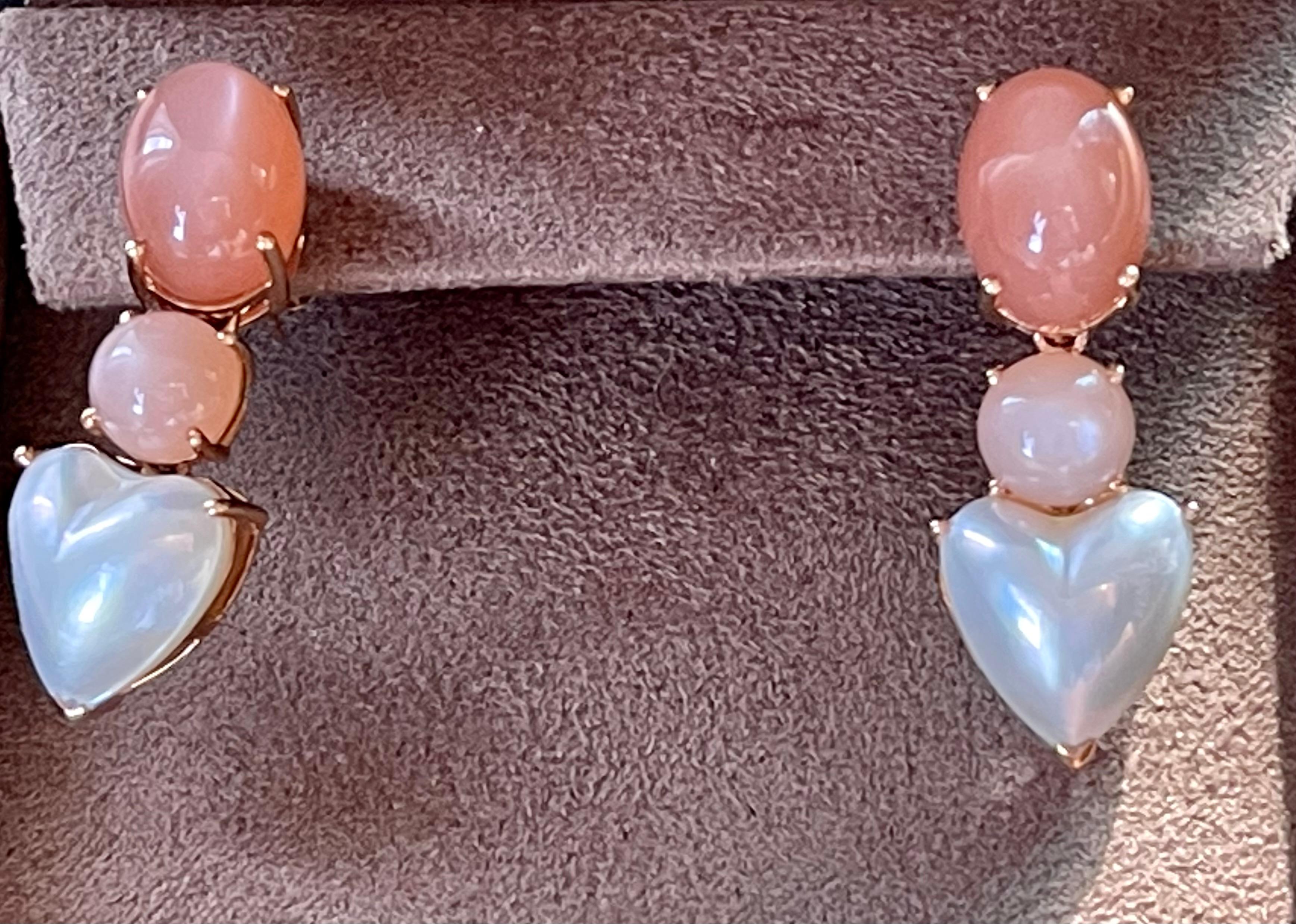 18 K Rose Gold Moonstone Cultured Pearl Earrings In Excellent Condition For Sale In Zurich, Zollstrasse