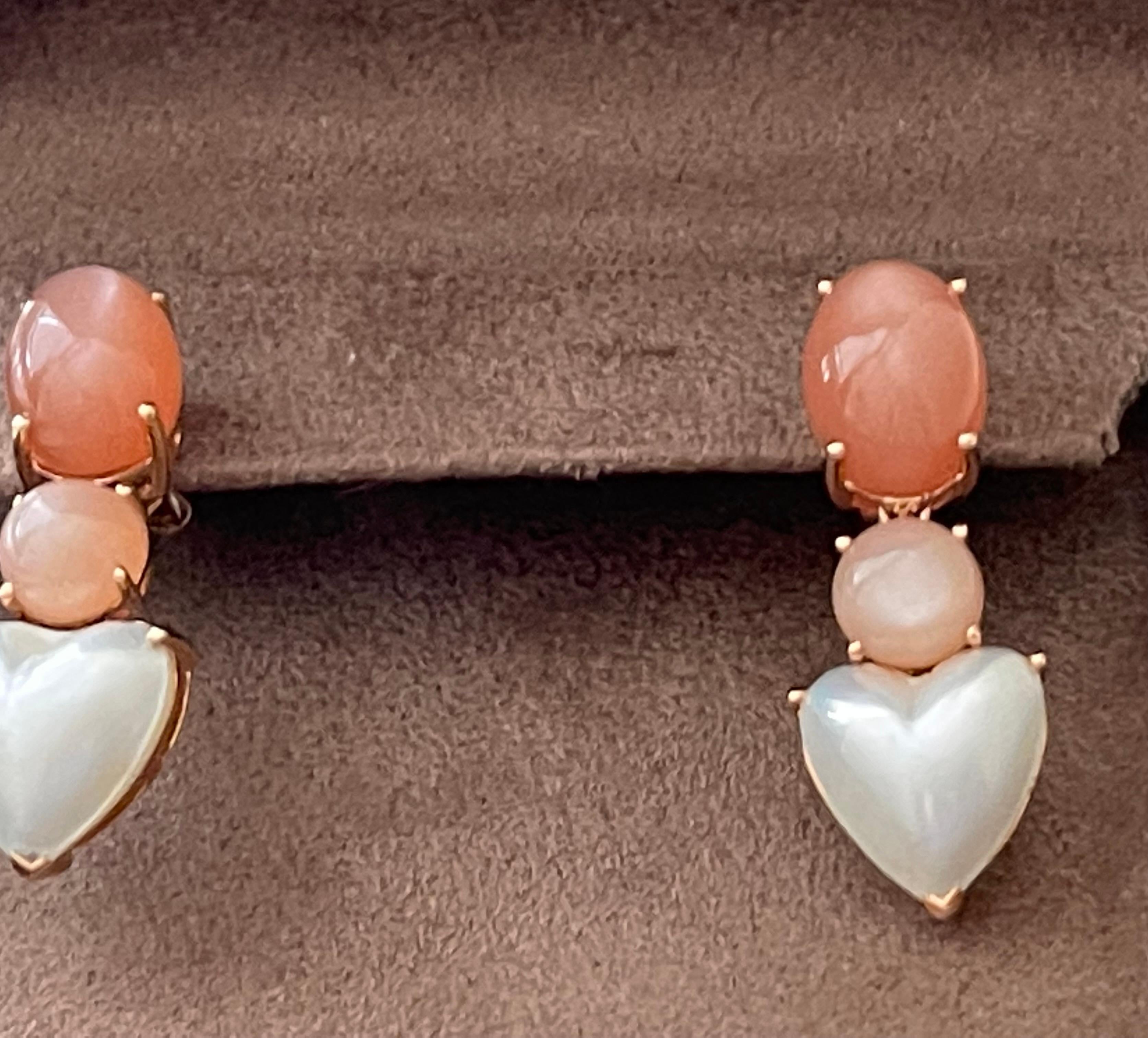 Women's 18 K Rose Gold Moonstone Cultured Pearl Earrings For Sale