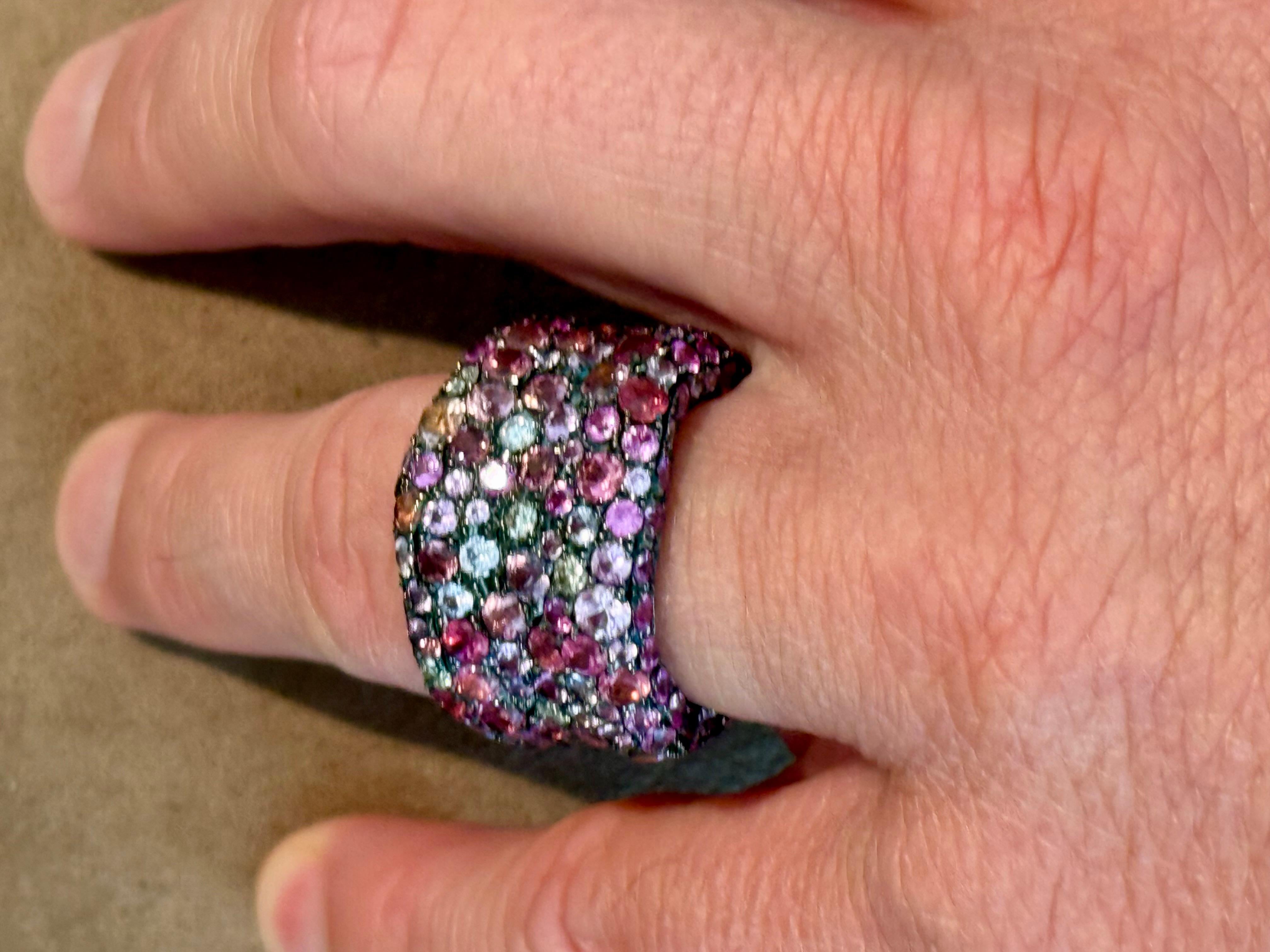 Anello a fascia in oro rosa 18 K. zaffiro fantasia diamante in vendita 4