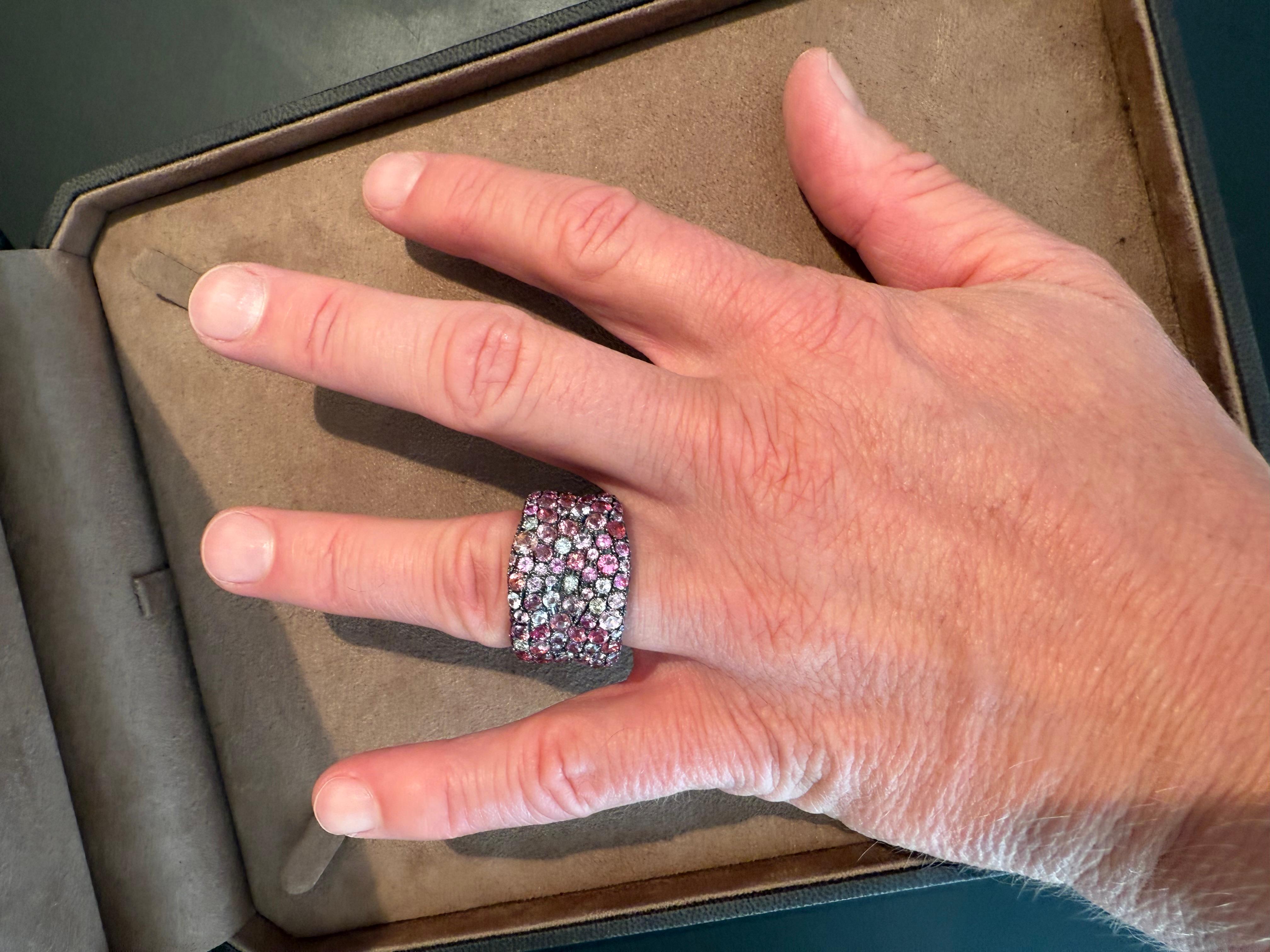 Anello a fascia in oro rosa 18 K. zaffiro fantasia diamante in vendita 5