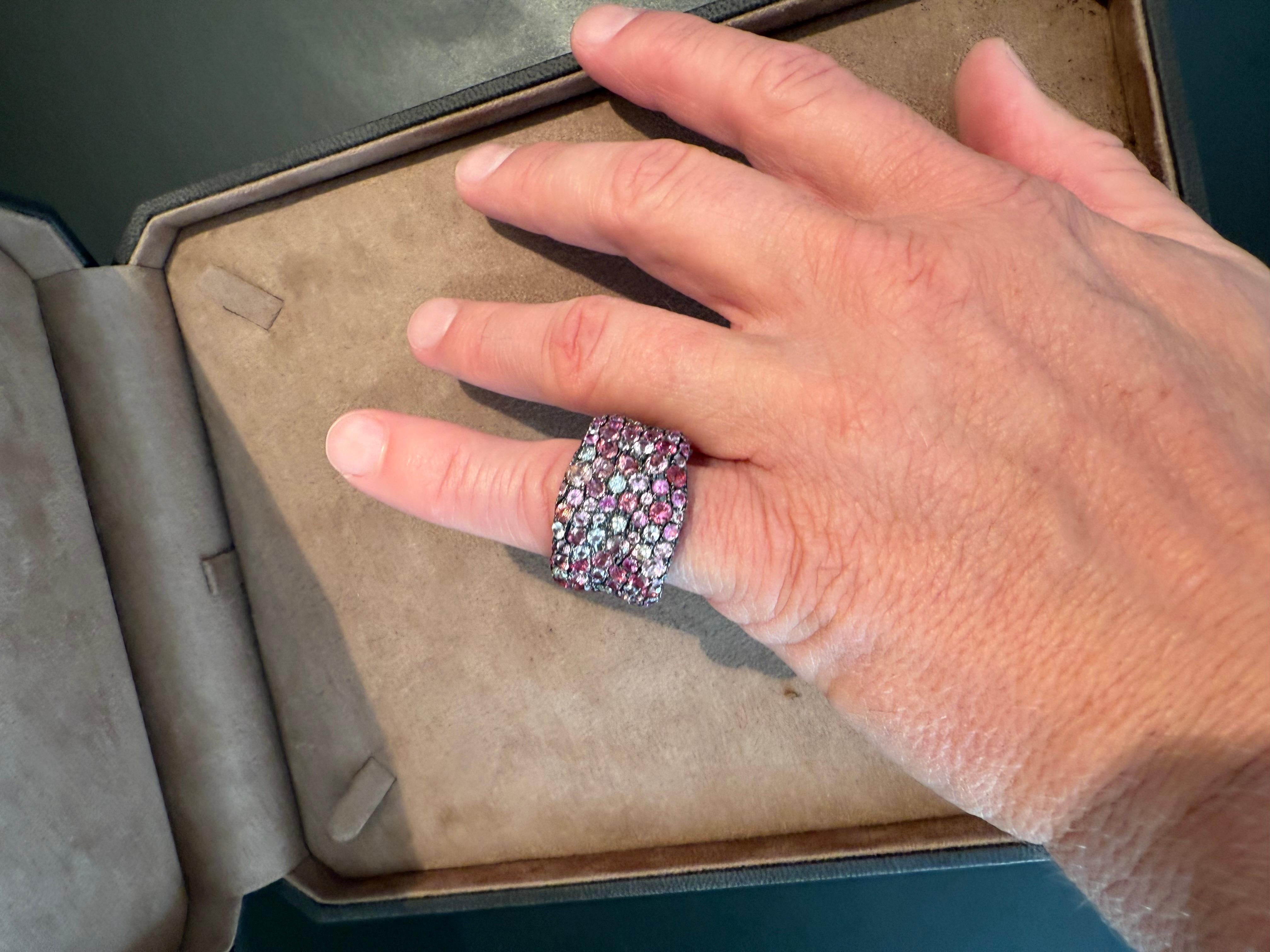Anello a fascia in oro rosa 18 K. zaffiro fantasia diamante in vendita 6