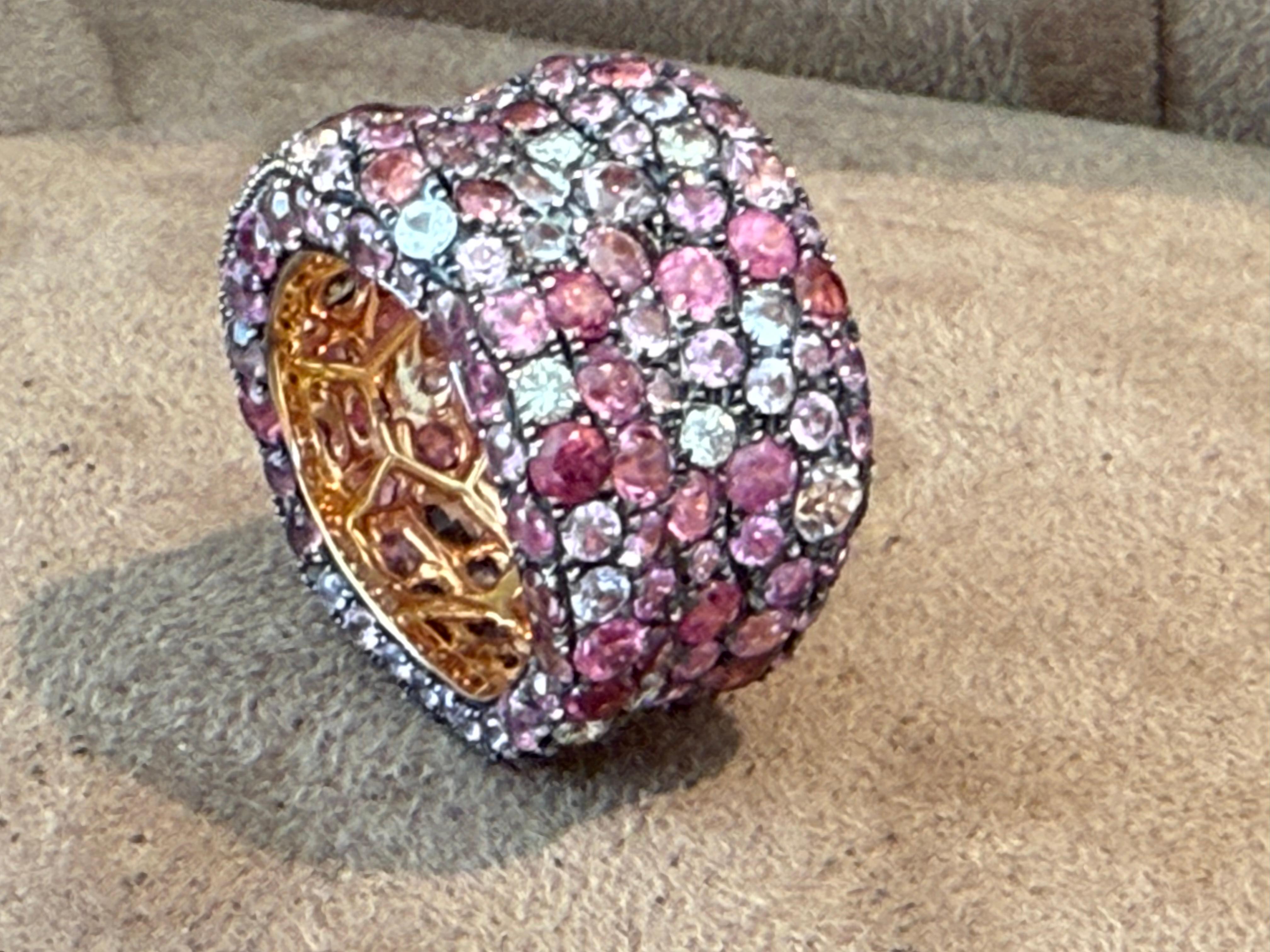 Taglio rotondo Anello a fascia in oro rosa 18 K. zaffiro fantasia diamante in vendita