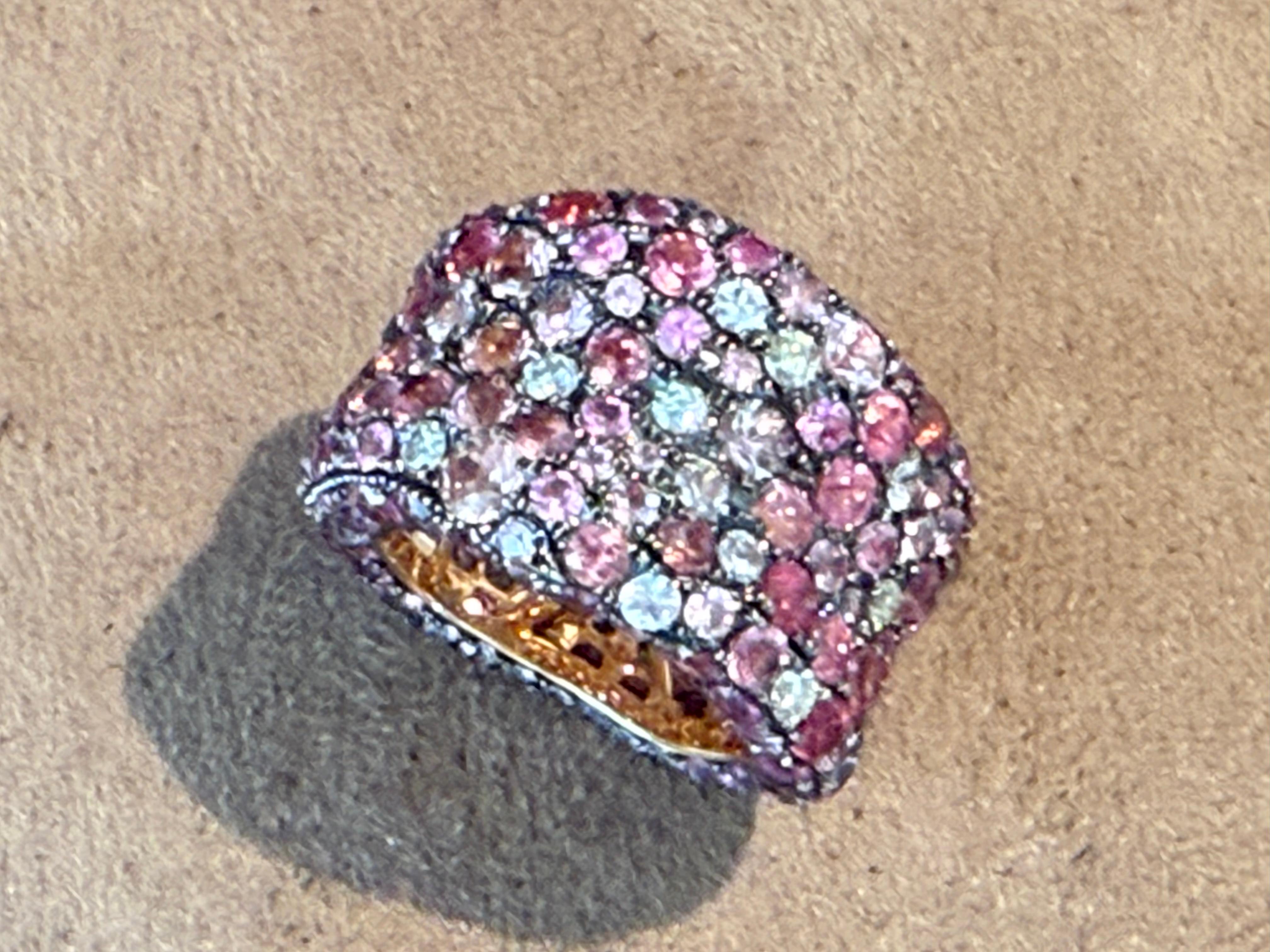 da uomo o donna Anello a fascia in oro rosa 18 K. zaffiro fantasia diamante in vendita