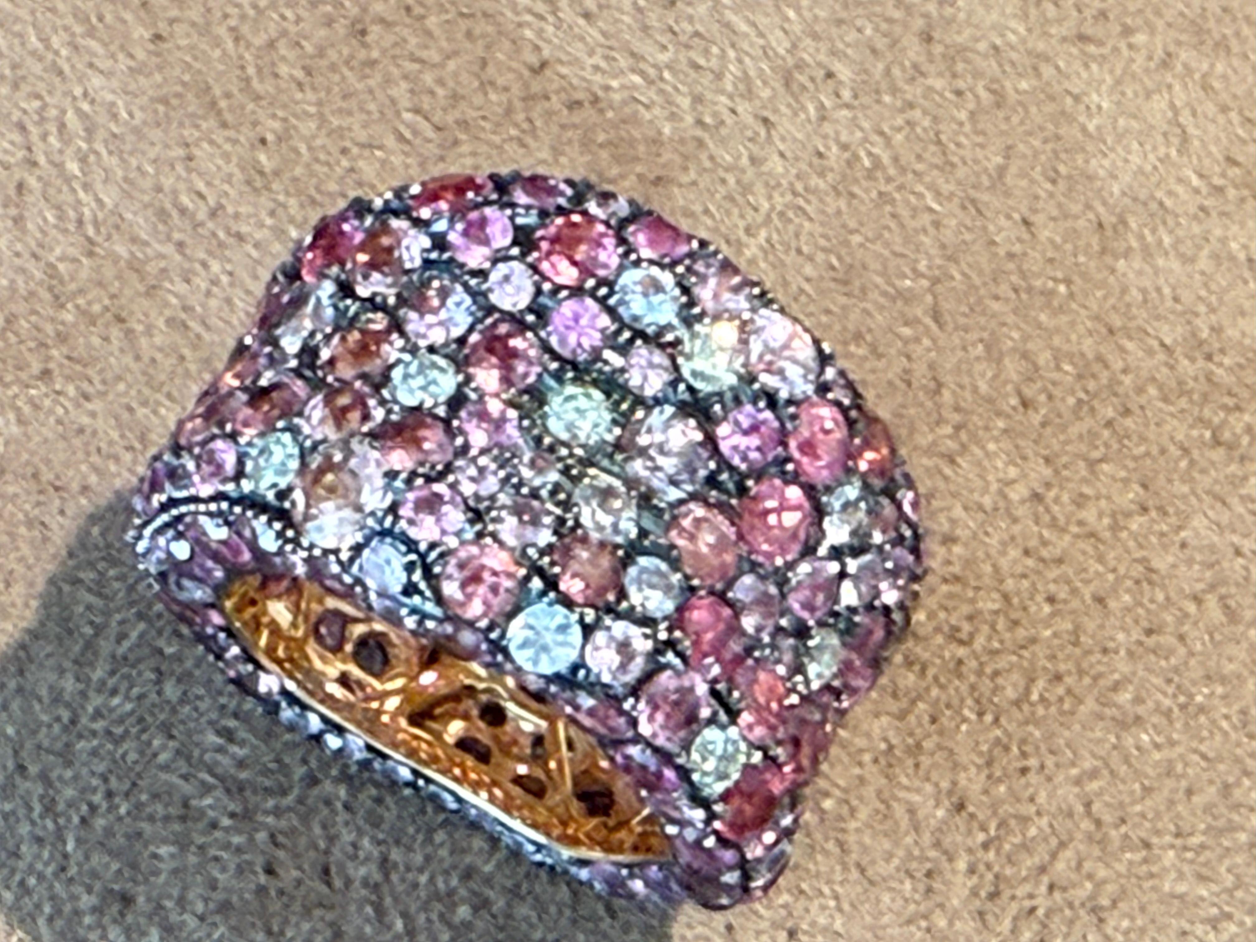 Anello a fascia in oro rosa 18 K. zaffiro fantasia diamante in vendita 1