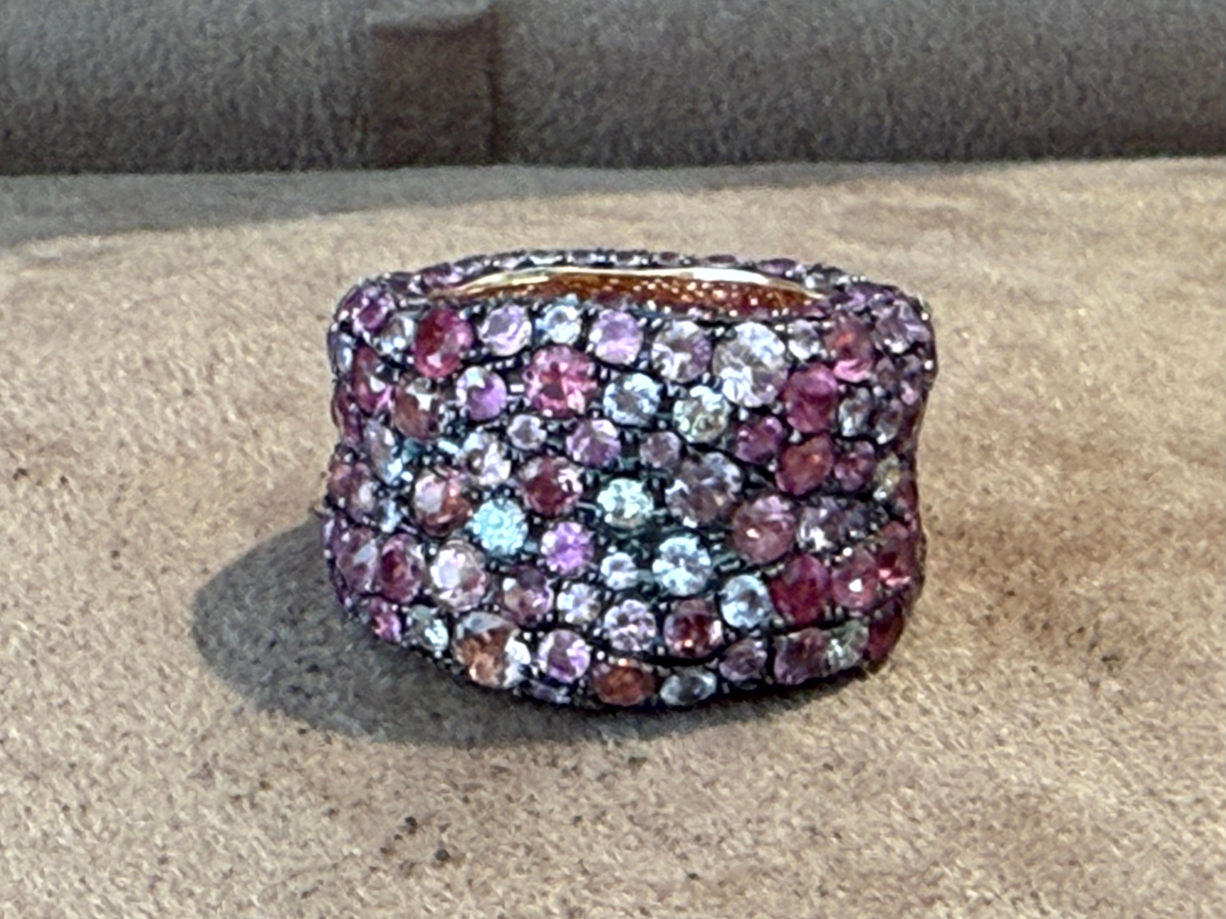 Anello a fascia in oro rosa 18 K. zaffiro fantasia diamante in vendita 2