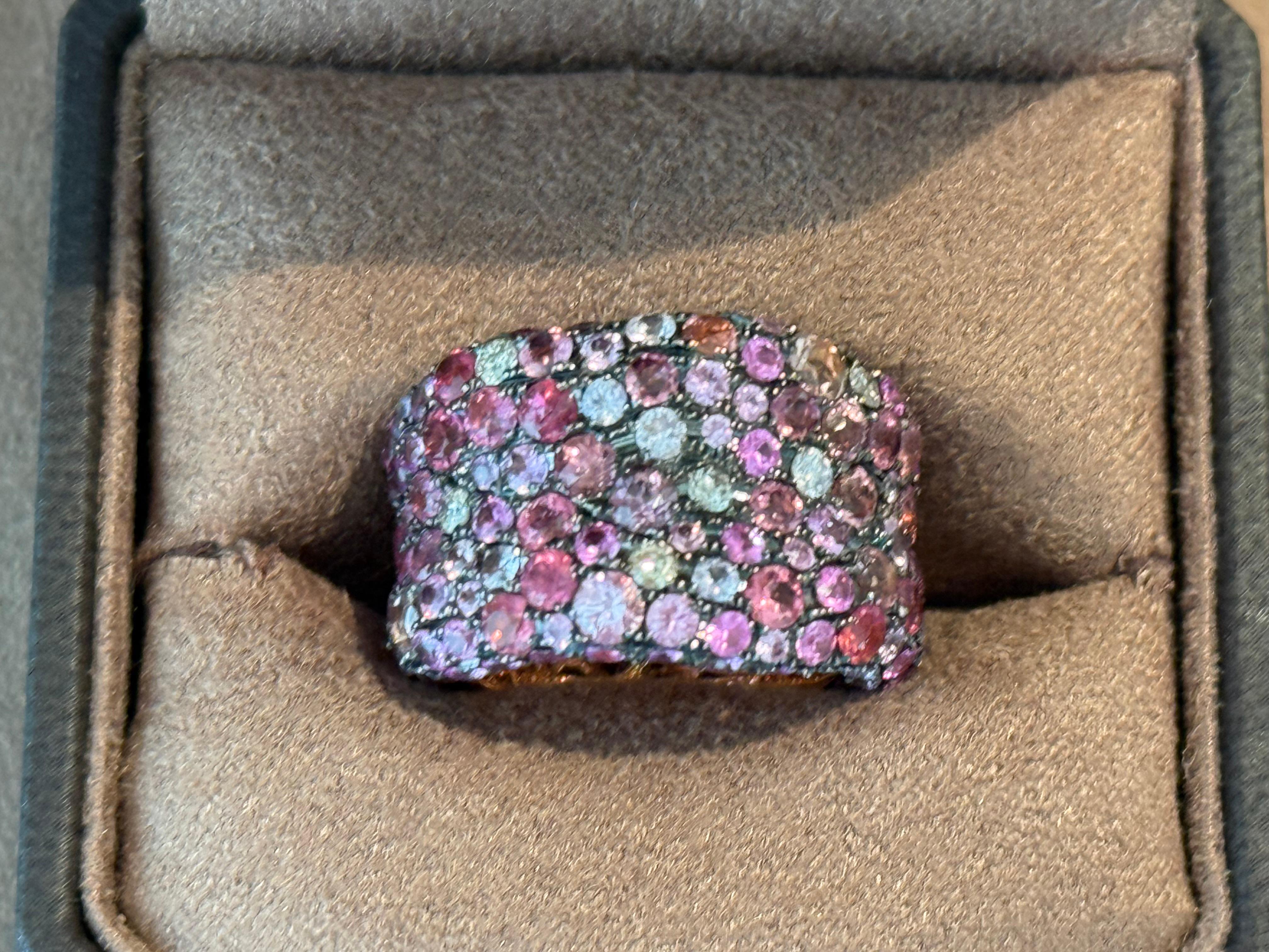Anello a fascia in oro rosa 18 K. zaffiro fantasia diamante in vendita 3