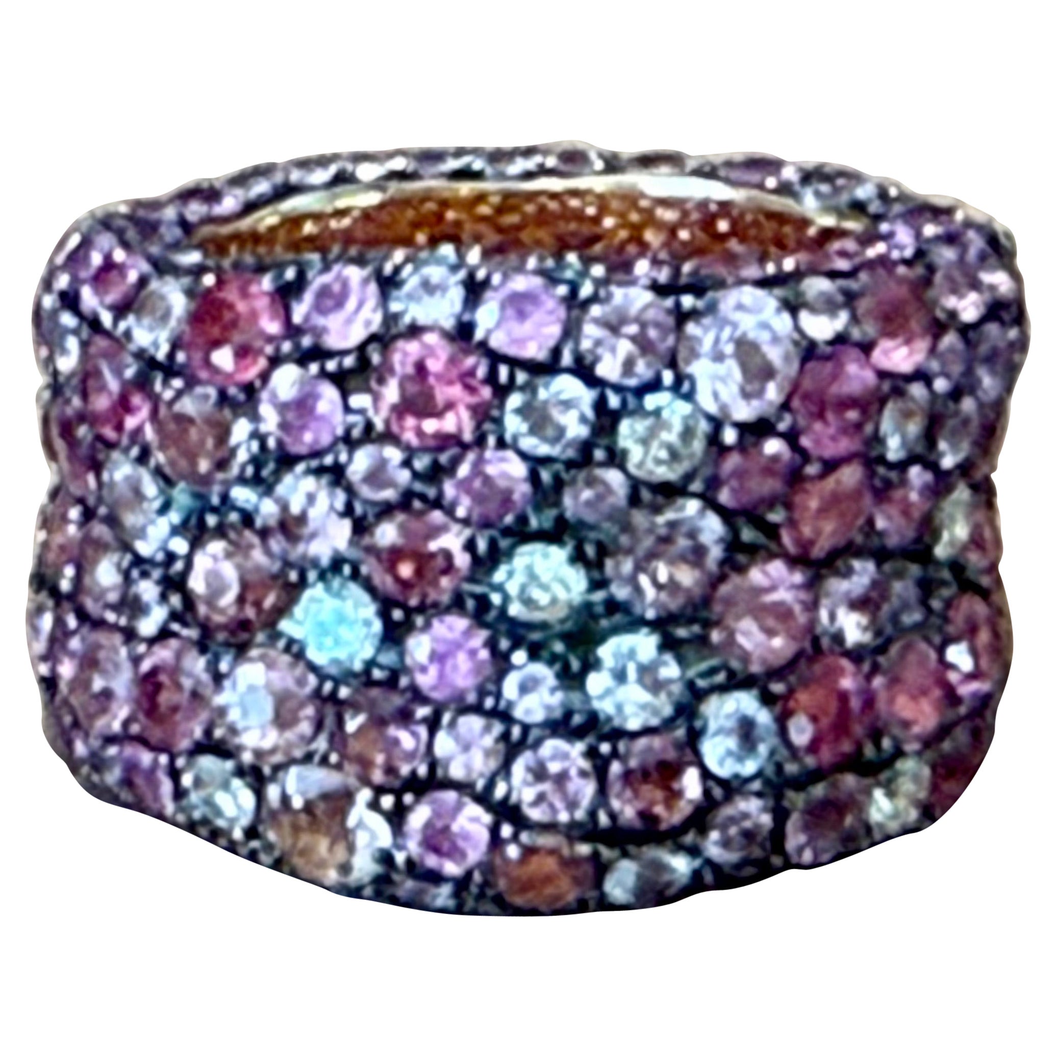 Anello a fascia in oro rosa 18 K. zaffiro fantasia diamante in vendita