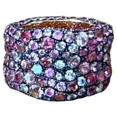 18 K rose Gold Pave Band Ring fancy Sapphire Diamond
