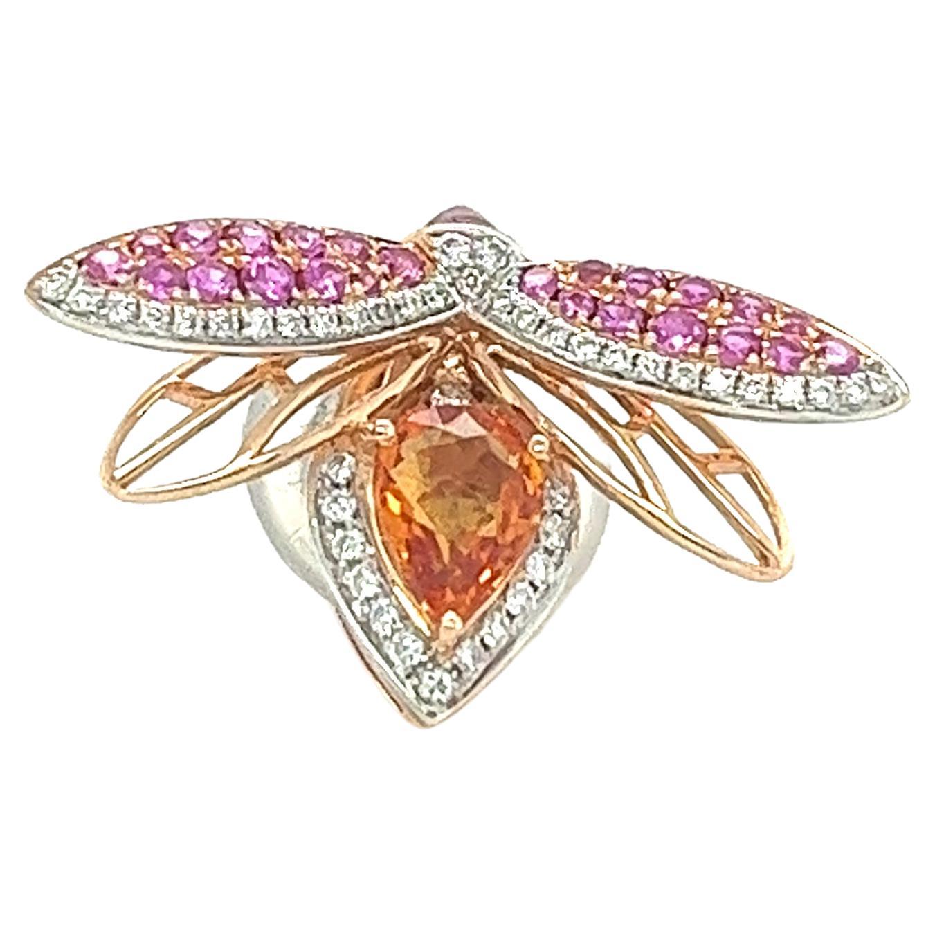 18K Rose Gold Pink Sapphire Diamonds Bee Brooch For Sale