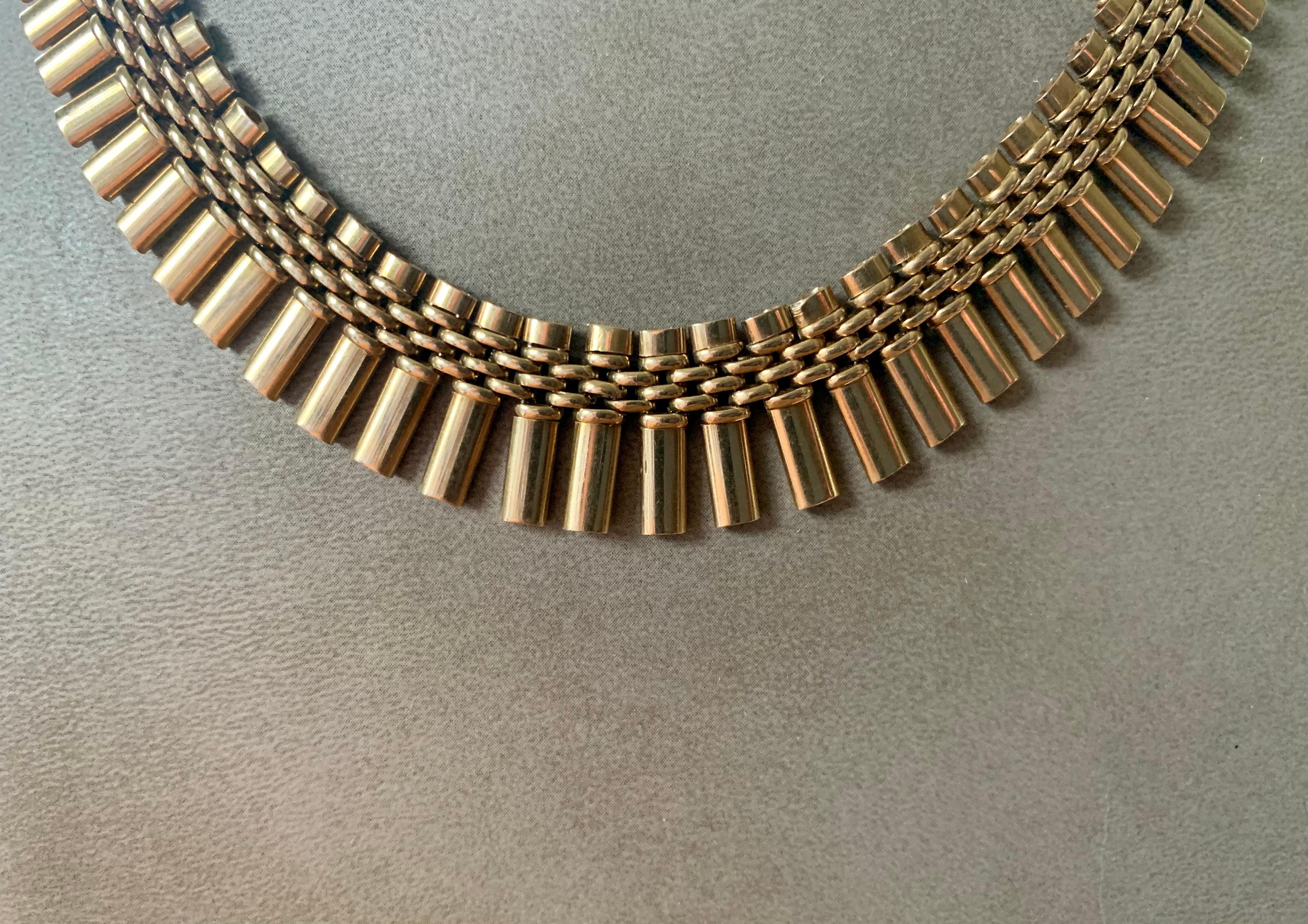 18 K Rose Gold Retro Vintage Fringe Necklace In Good Condition For Sale In Zurich, Zollstrasse