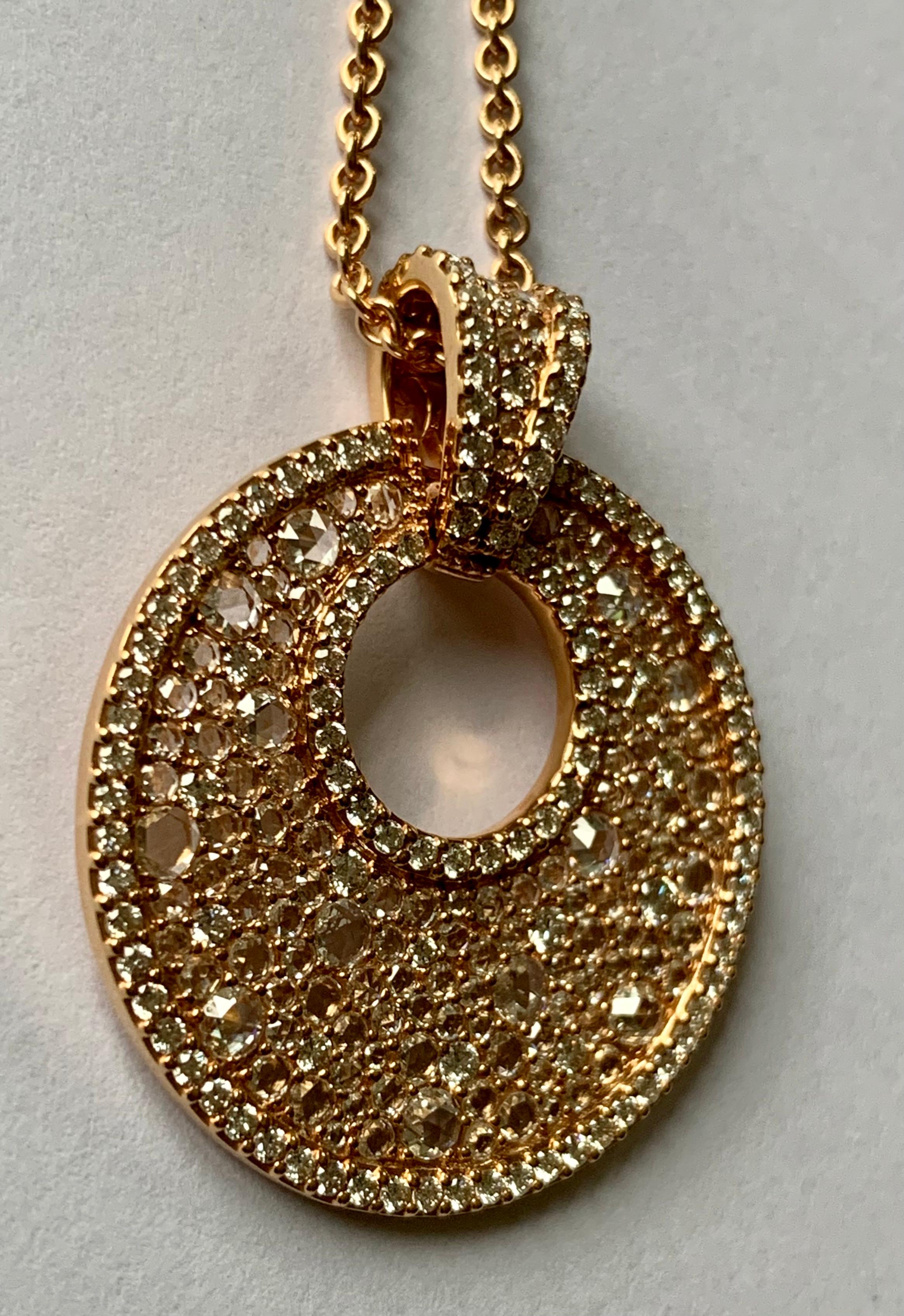 18 K Rose Gold Rose Cut Diamonds Pendant with Chain For Sale 5