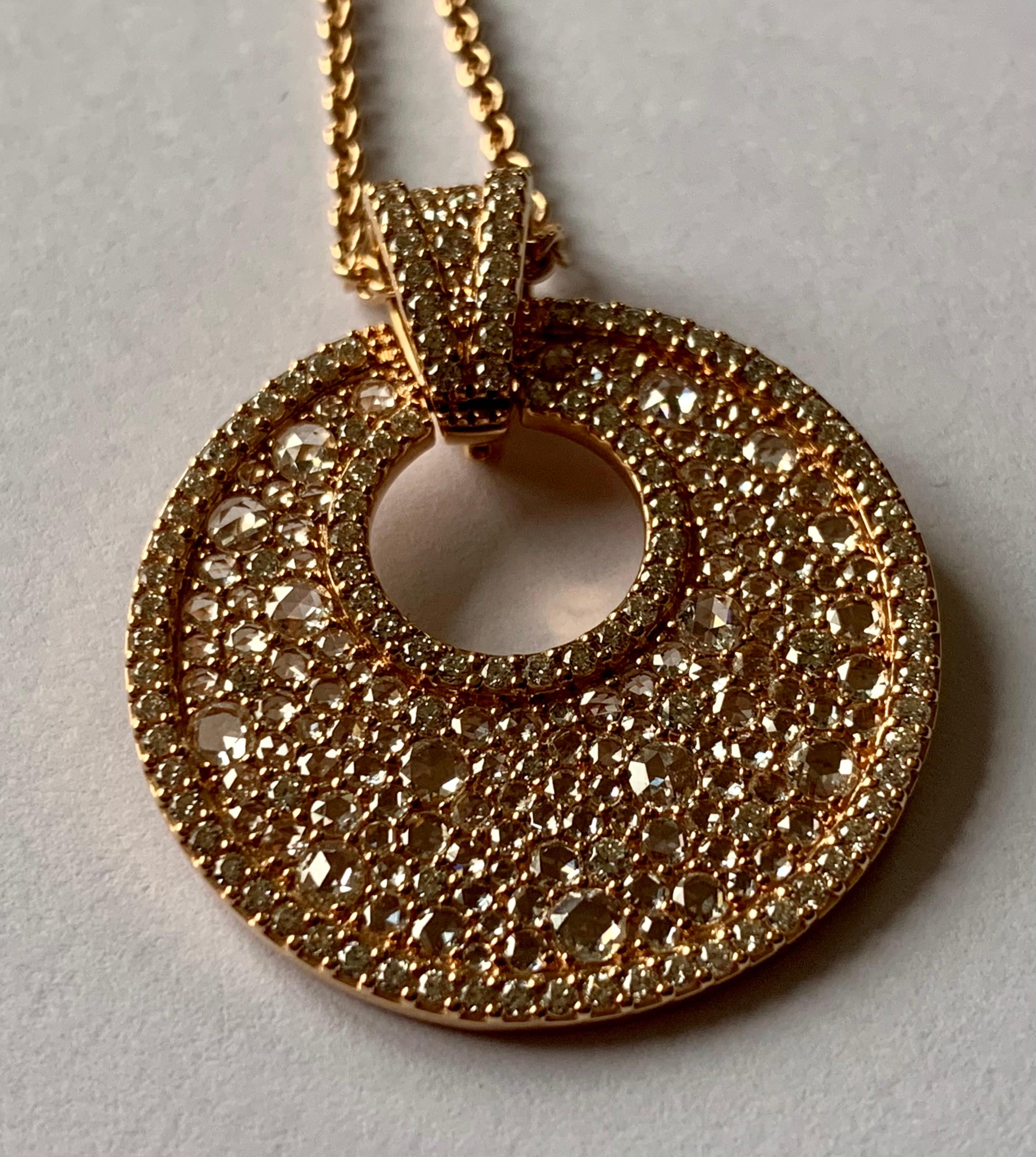 18 K Rose Gold Rose Cut Diamonds Pendant with Chain For Sale 6