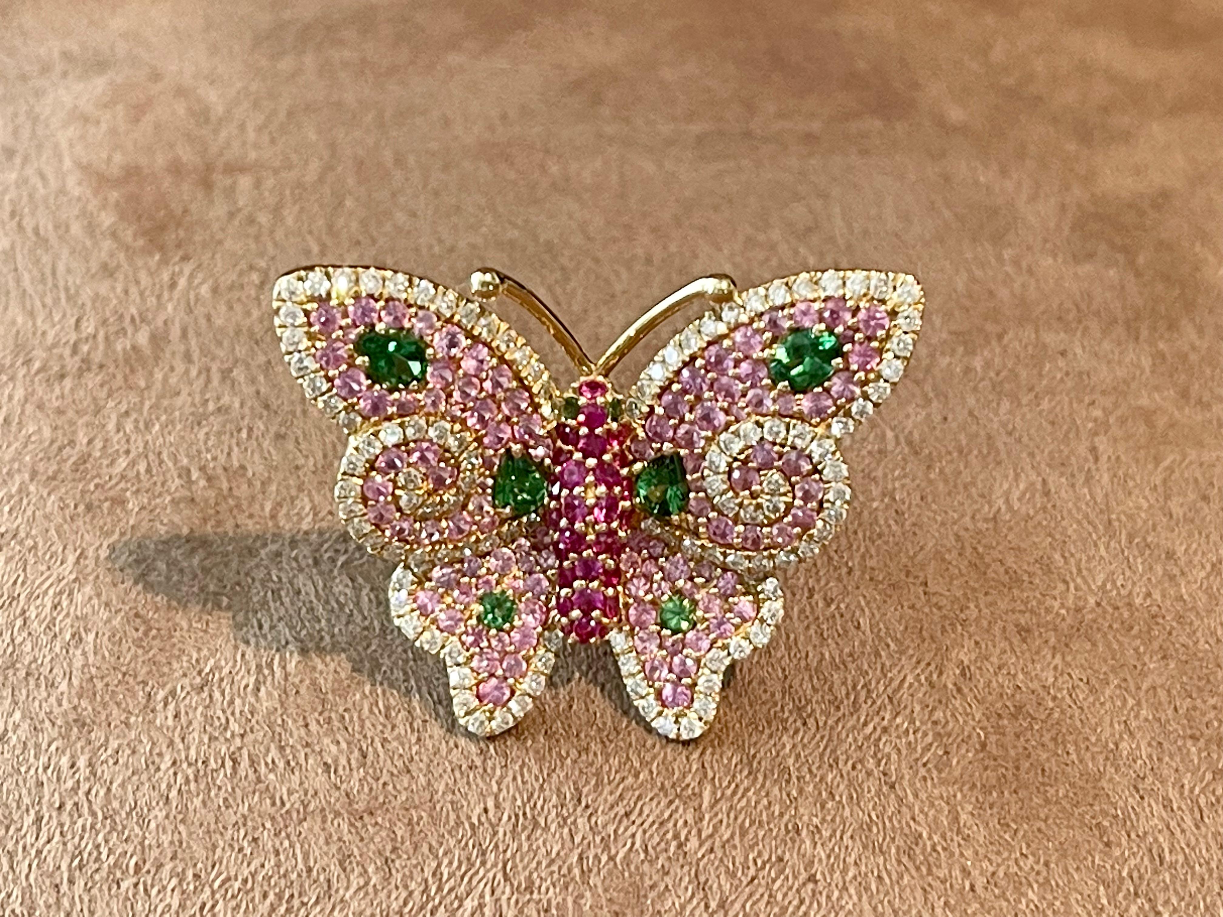 18 K Rose Gold Ruby Diamond Pink Sapphire Tsavorite Butterfly Ring For Sale 7