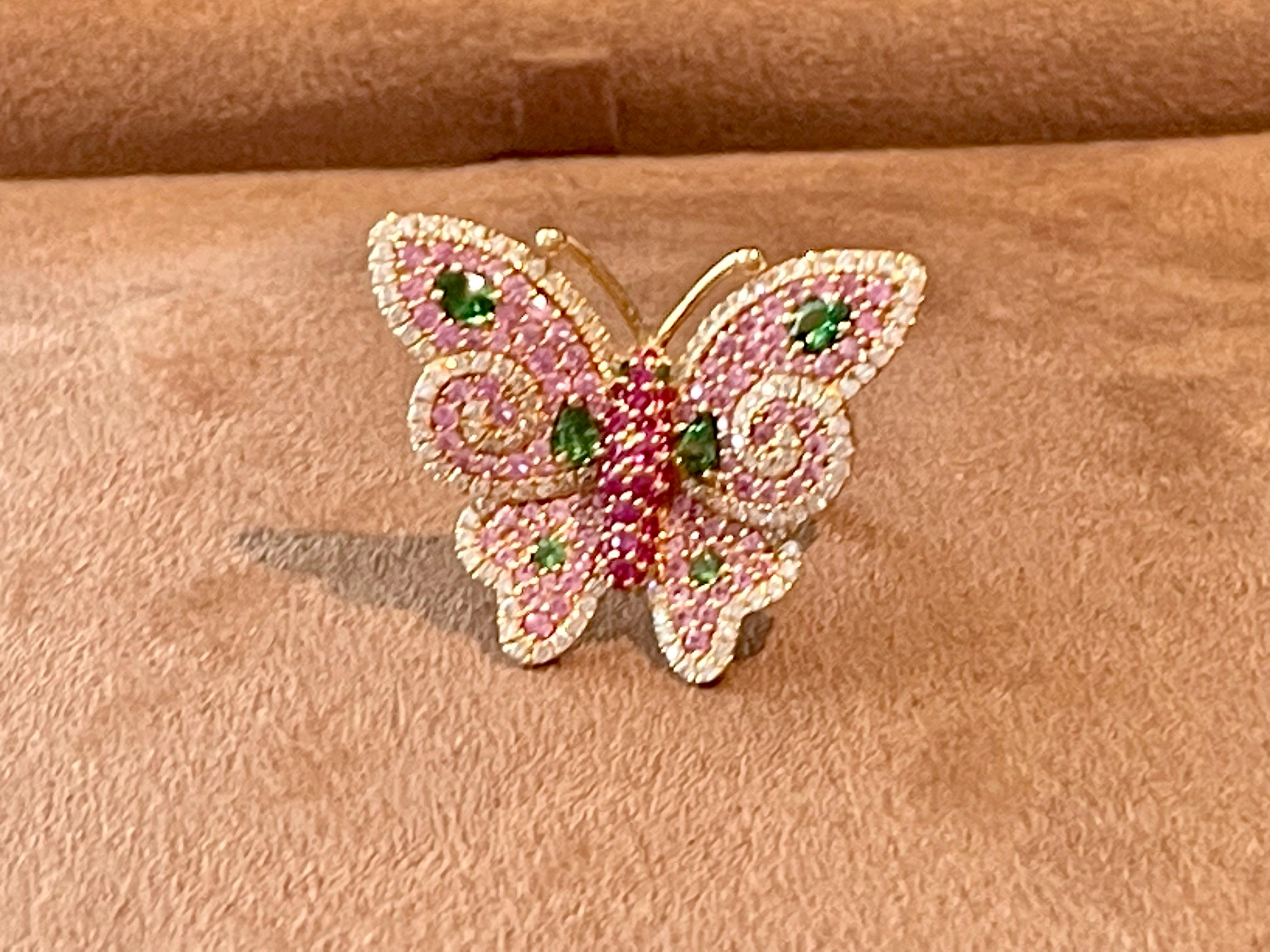 18 K Rose Gold Ruby Diamond Pink Sapphire Tsavorite Butterfly Ring In New Condition For Sale In Zurich, Zollstrasse
