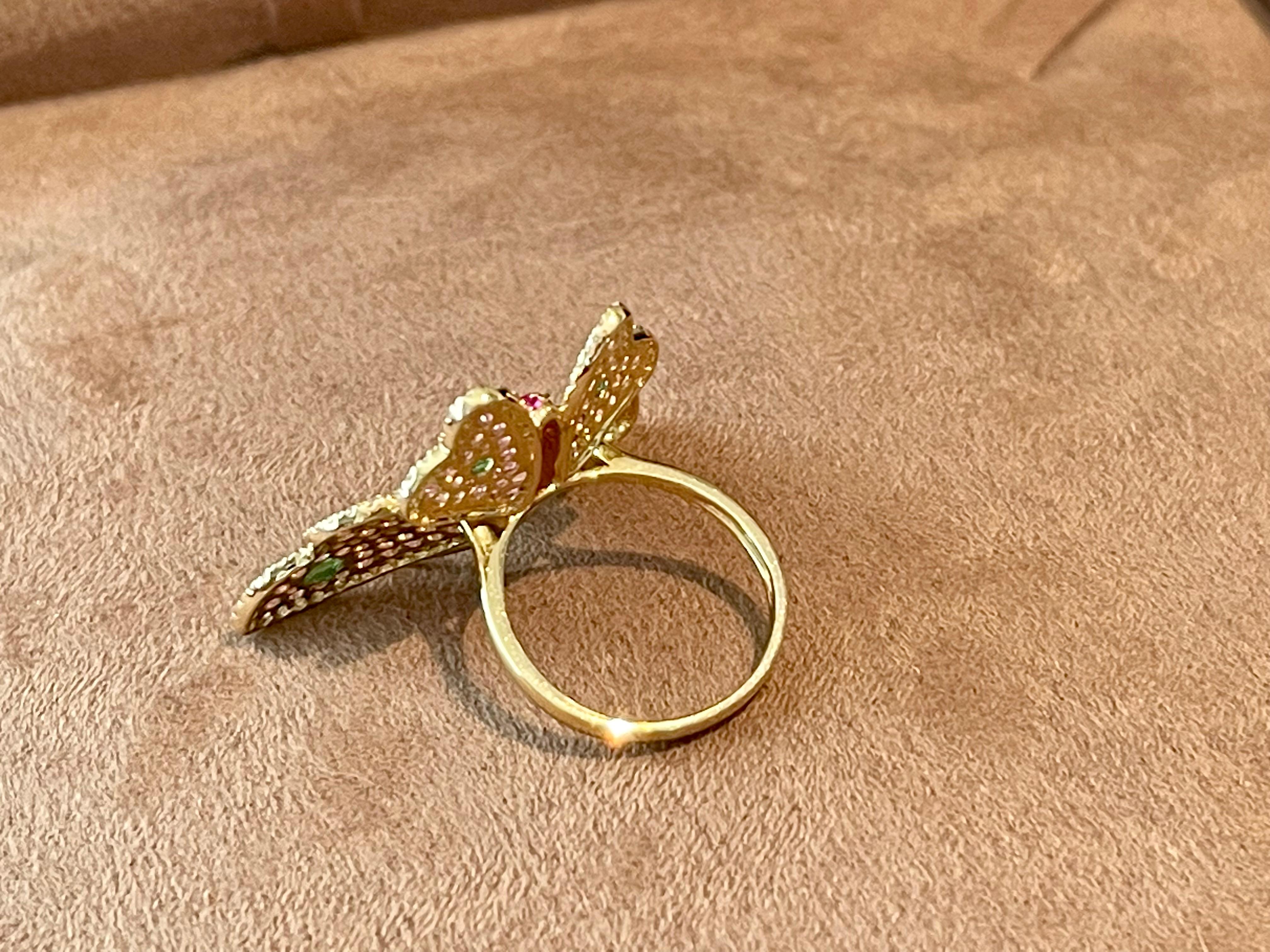 18 K Rose Gold Ruby Diamond Pink Sapphire Tsavorite Butterfly Ring For Sale 2