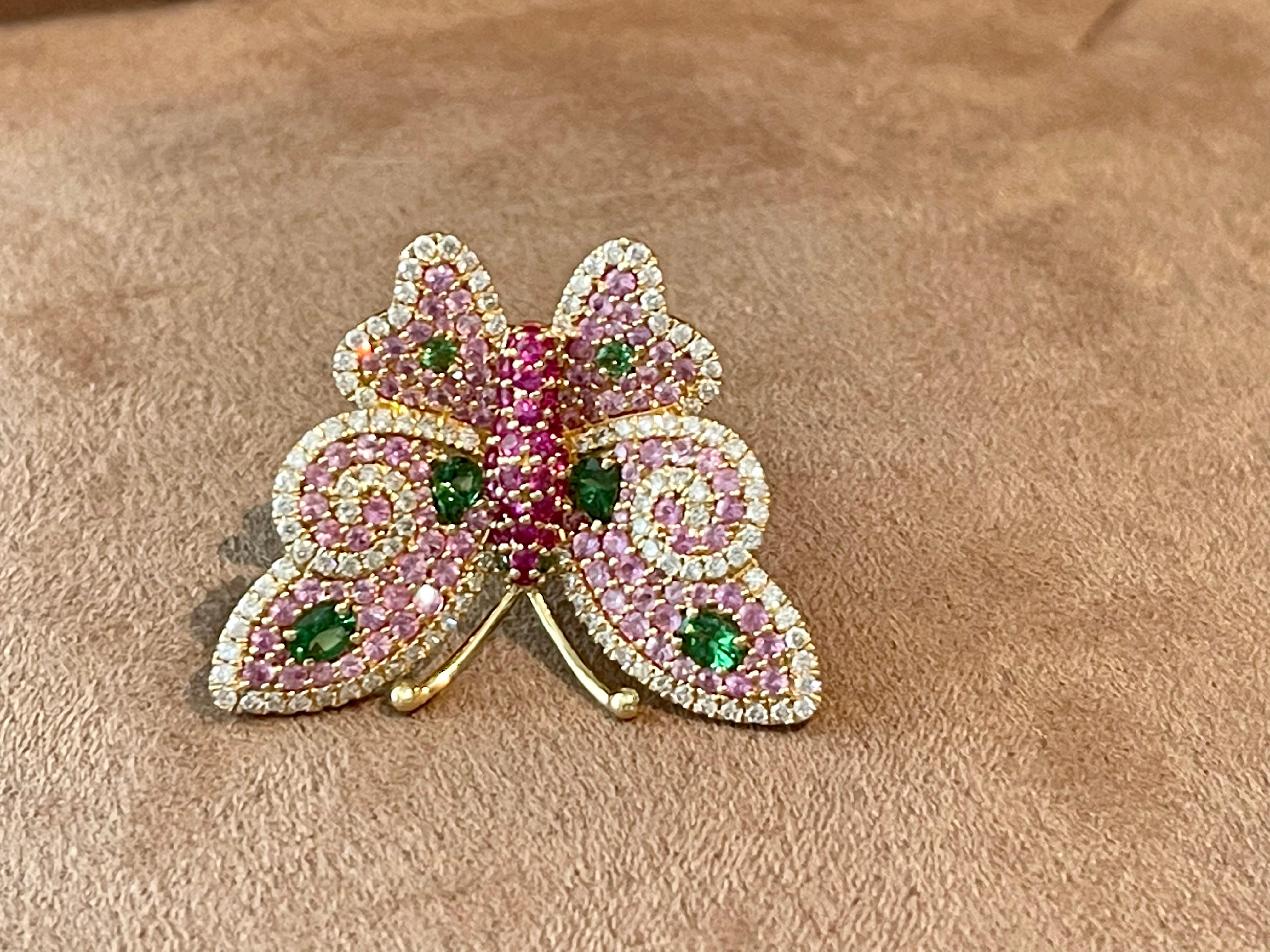 18 K Rose Gold Ruby Diamond Pink Sapphire Tsavorite Butterfly Ring For Sale 3