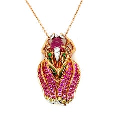 18 K Rose Gold Tourmaline Diamonds Bug Pendant Necklace