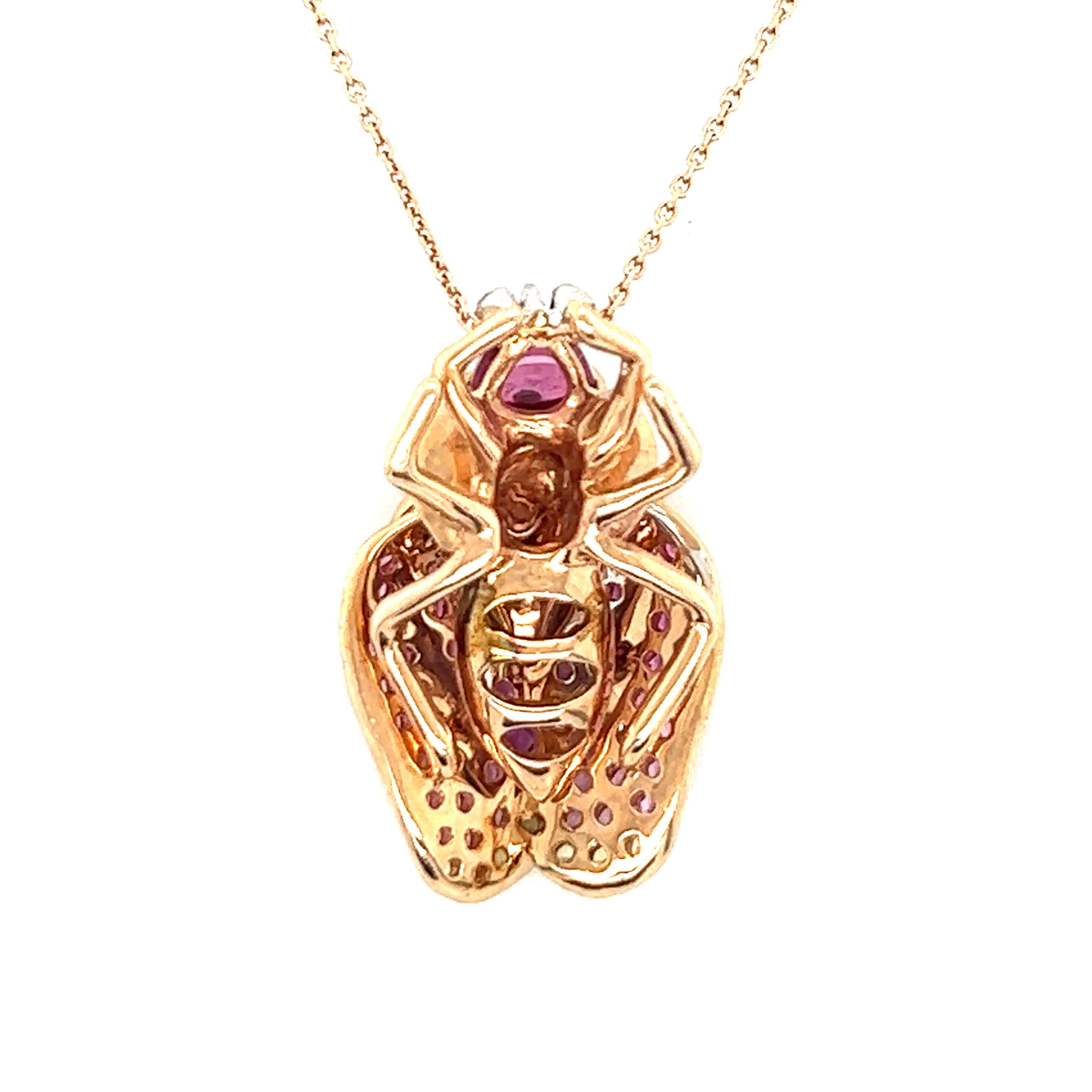 Modern 18 K Rose Gold Tourmaline Diamonds Bug Pendant Necklace For Sale