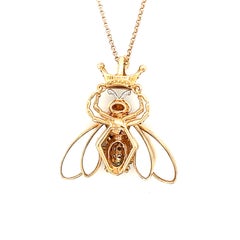 18k Rose Gold Tourmaline Diamonds Rubies Bee Pendant Necklace
