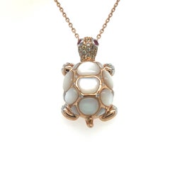 18k Rose Gold White Shell & Fancy Diamonds Tortoise Necklace