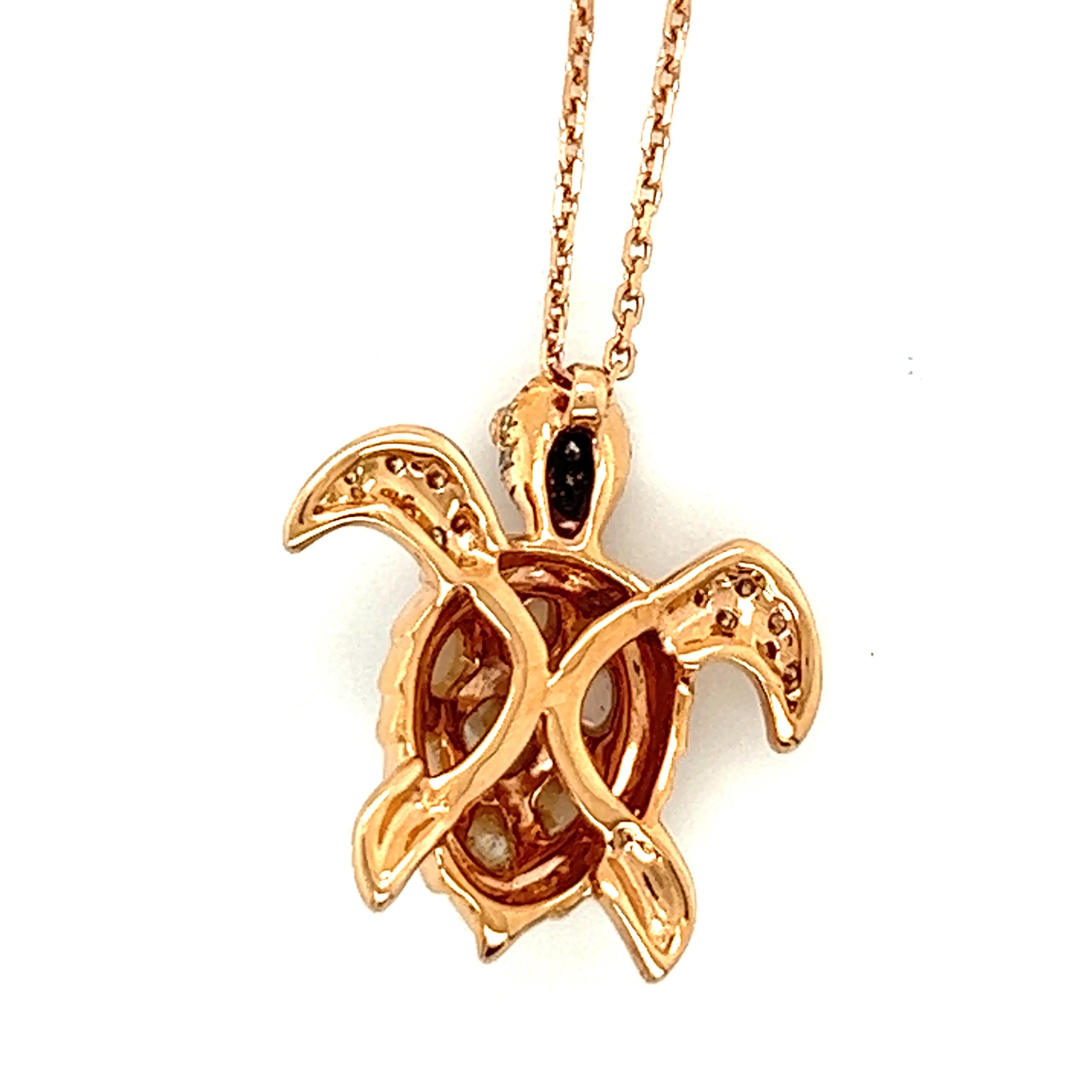 18 K Rose Gold White Shell & Fancy Diamanten Schildkröte Halskette (Moderne) im Angebot