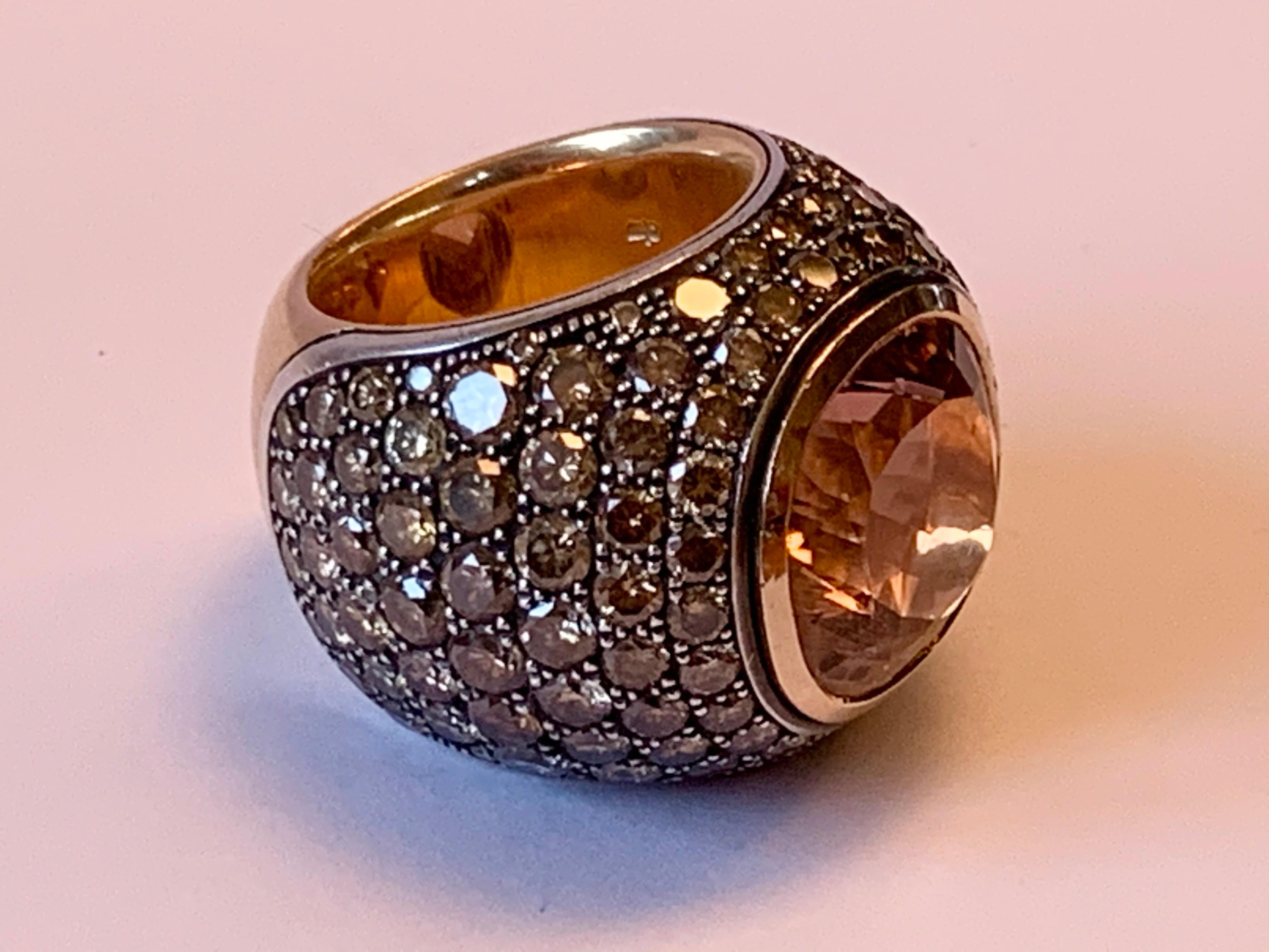 18 Karat Rosegold Cocktail Ring Pink Tourmaline Champagne Diamonds Majo Fruithof In Good Condition For Sale In Zurich, Zollstrasse