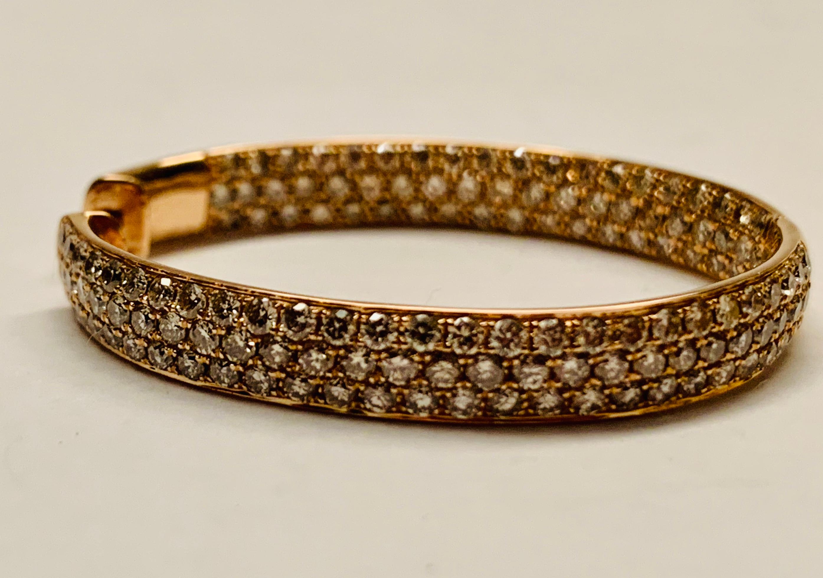 Contemporary 18 Karat Rose Gold Hinged Hoop Style Earrings Pave Set with Champagne Diamonds