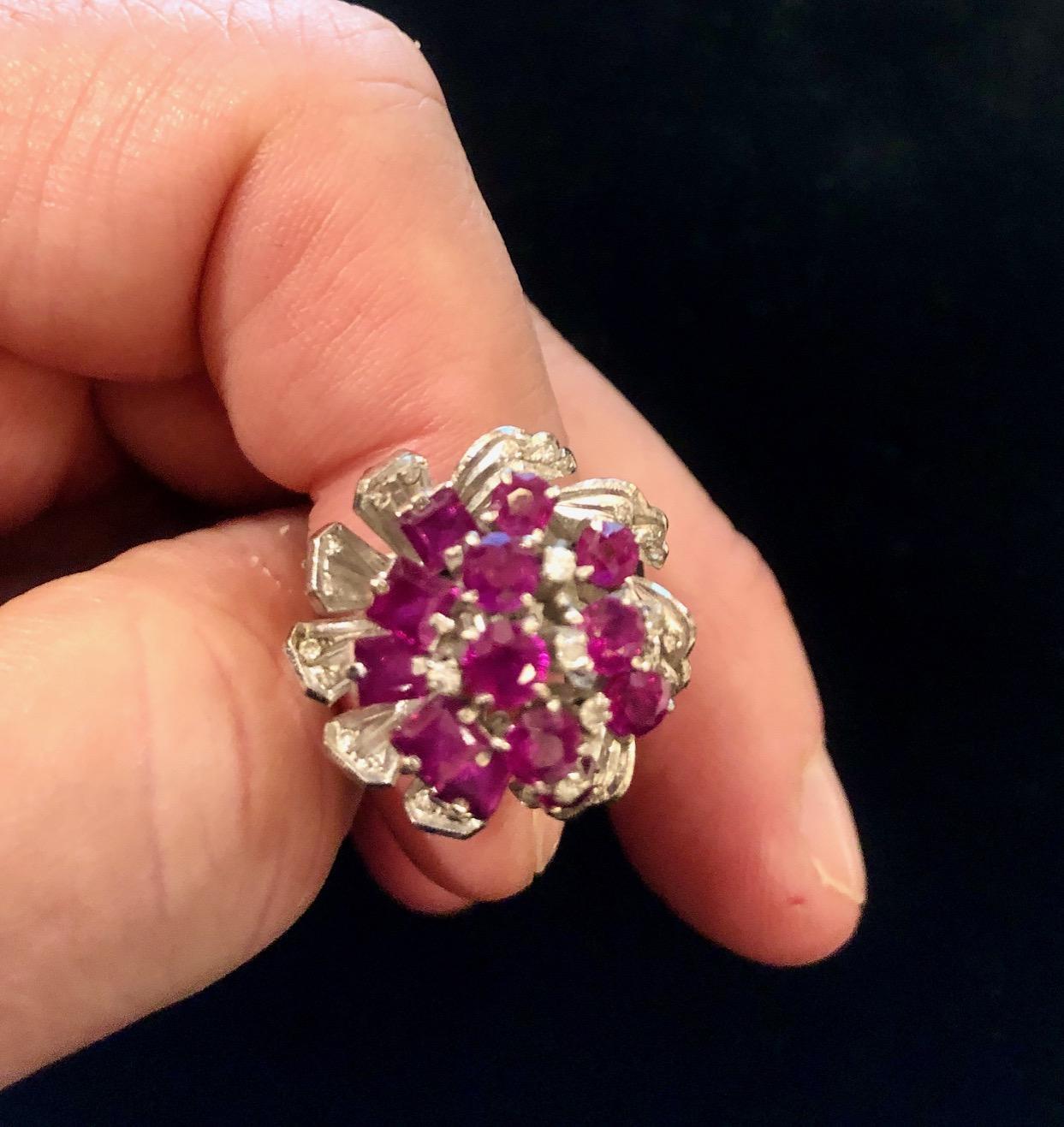 Modern 18 Karat Ruby and Diamond Cluster Ring, circa 1980 For Sale