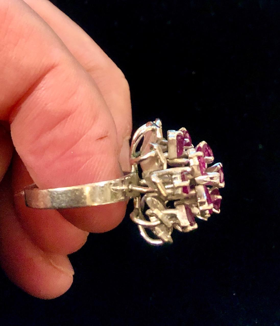 Mixed Cut 18 Karat Ruby and Diamond Cluster Ring, circa 1980 For Sale