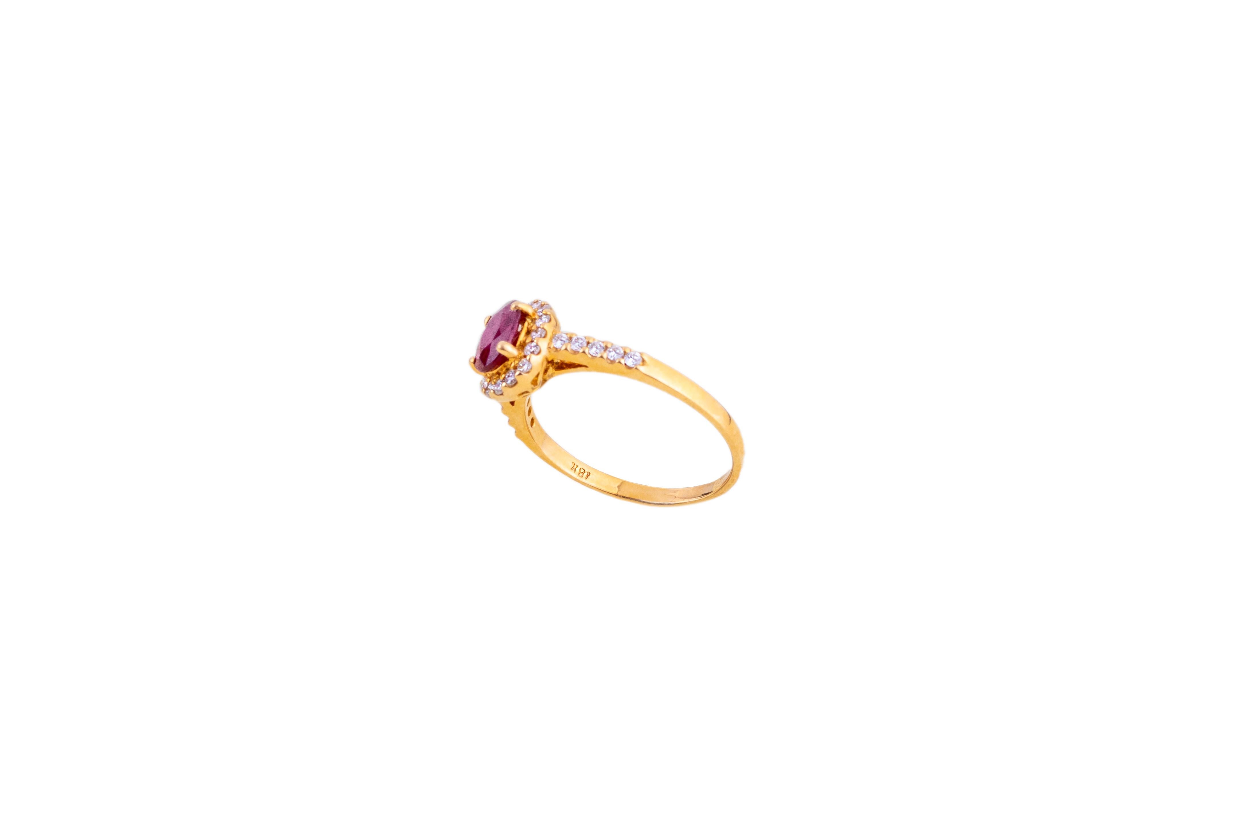 Oval Cut Ruby Diamond 18 k Ring