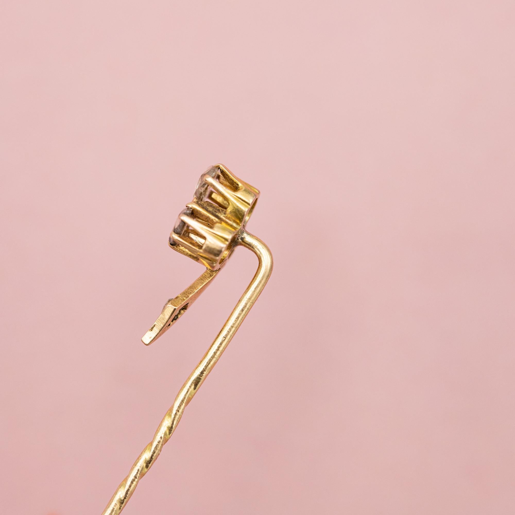 18 k solid gold stick pin - rose cut diamond clover - Antique Victorian brooch In Good Condition In Antwerp, BE