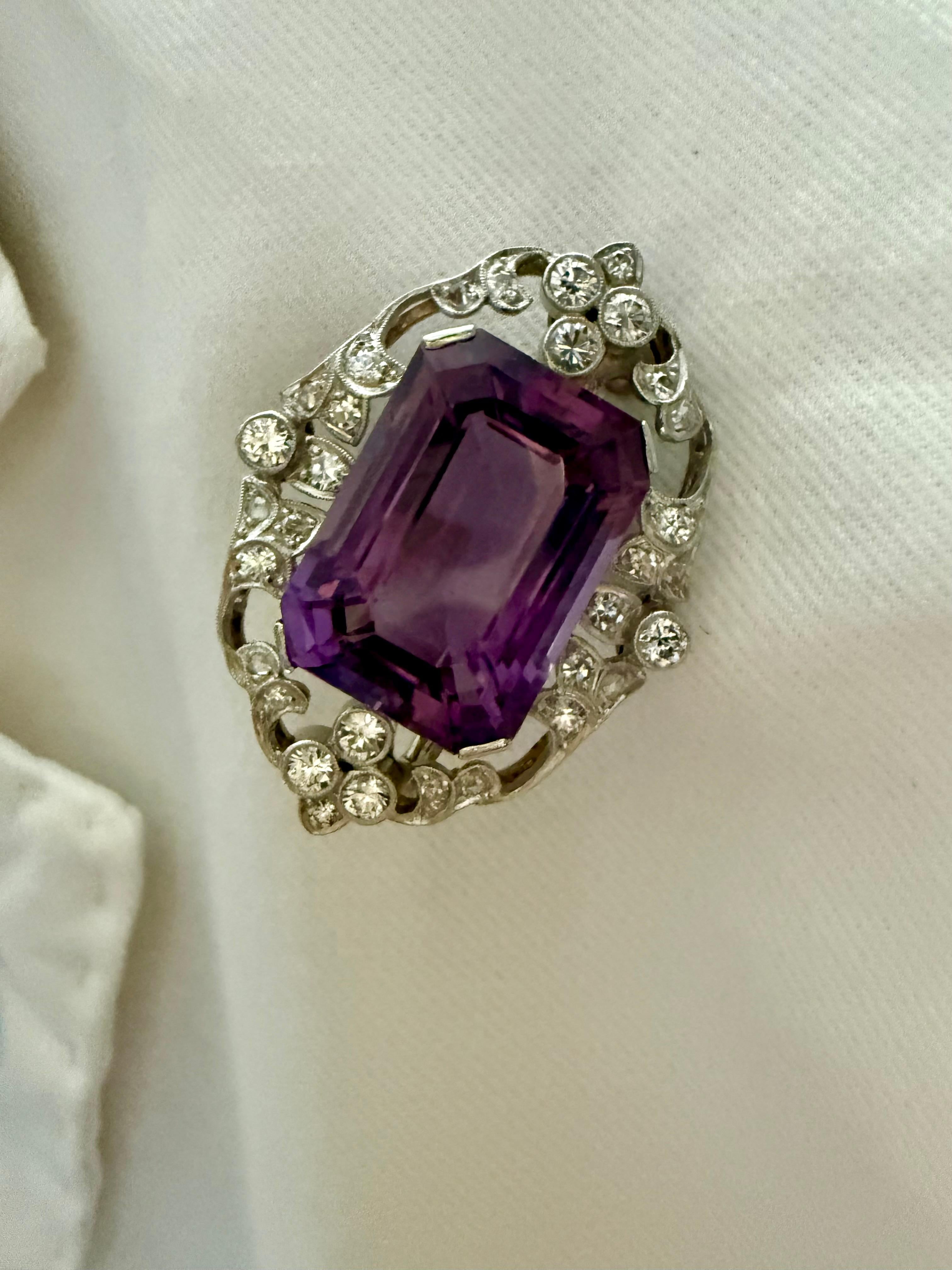 18 K Vintage Amatista Diamante Broche Estocolmo 1949 en venta 4