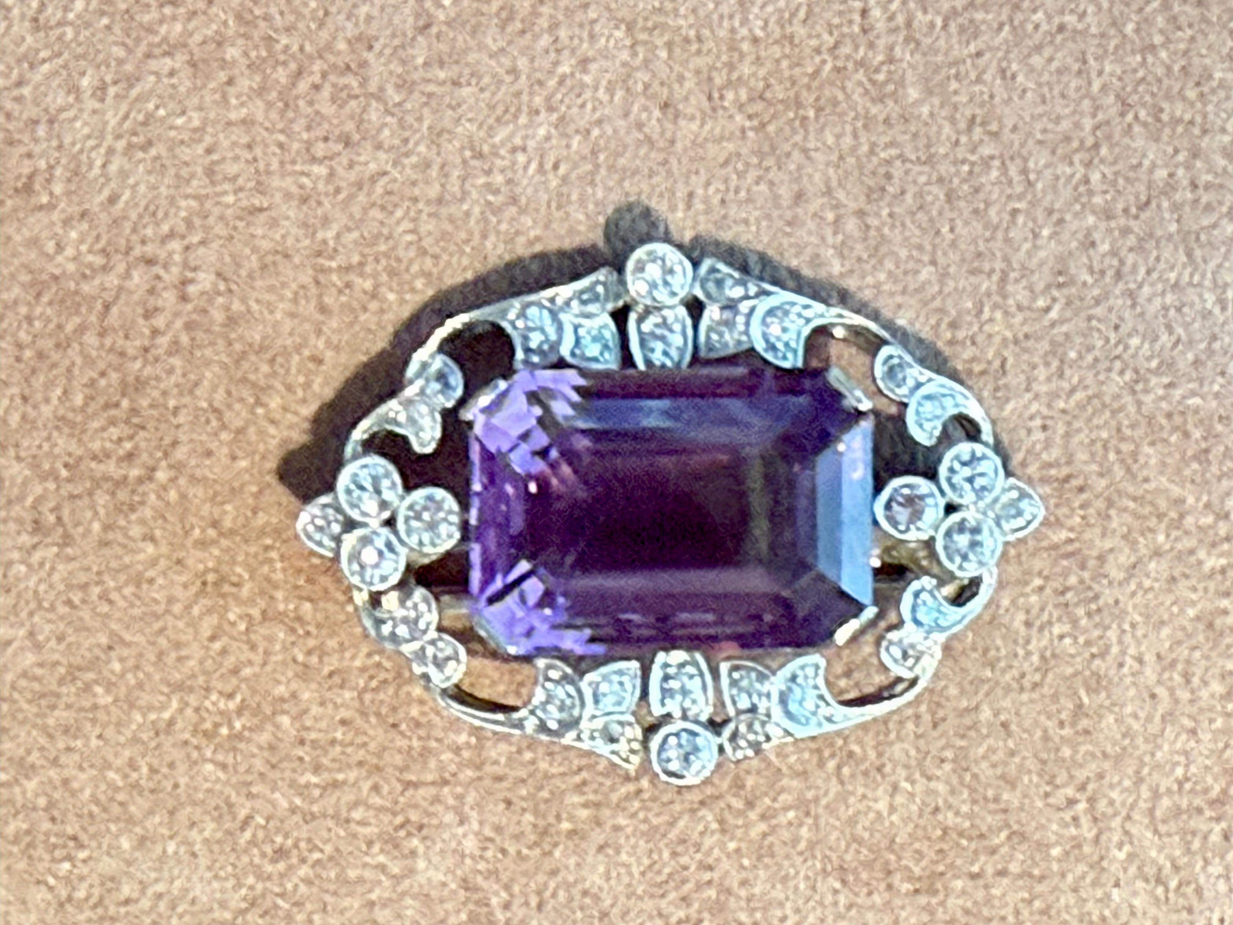 18 K Vintage Amatista Diamante Broche Estocolmo 1949 Corte octogonal en venta