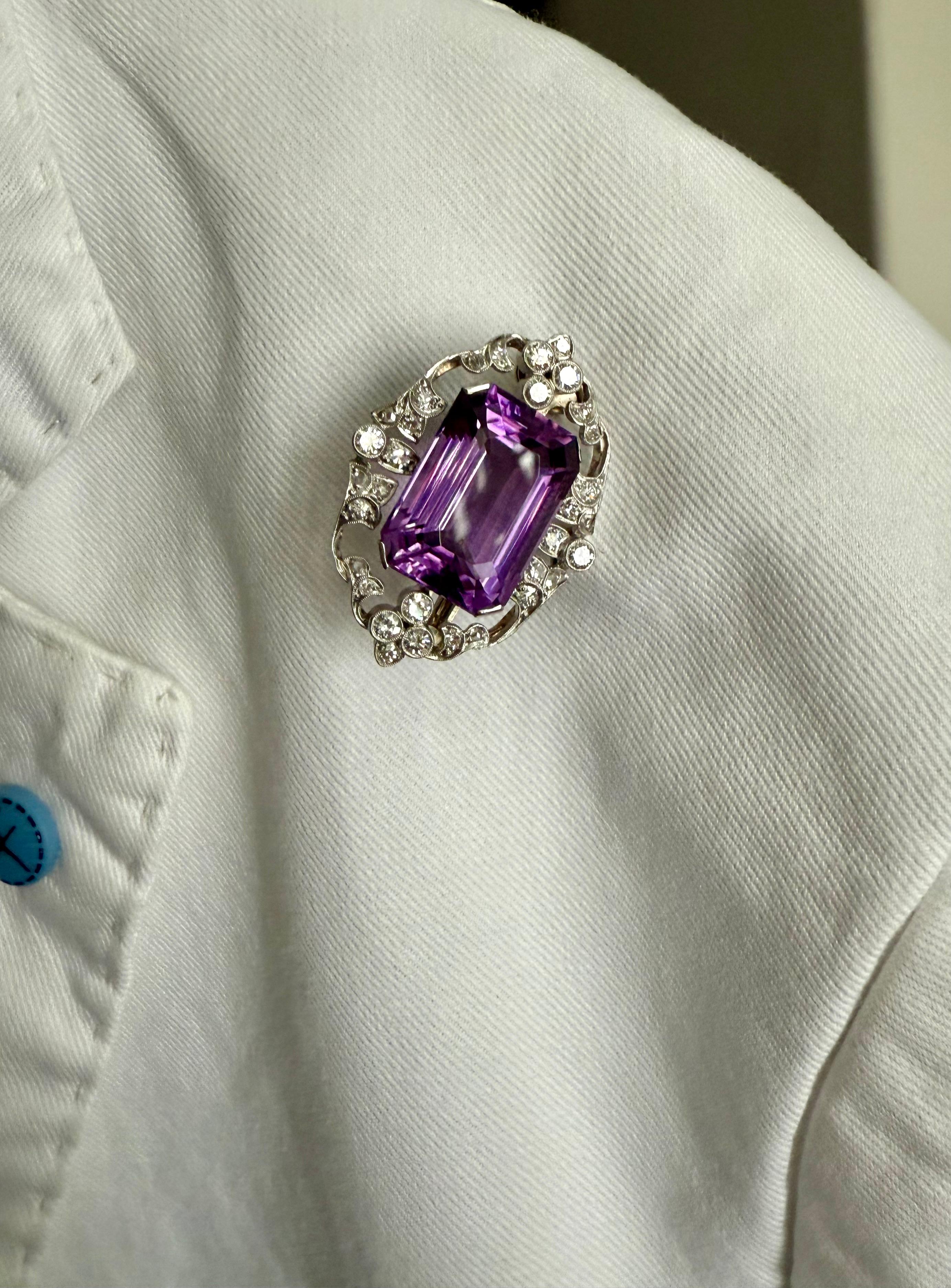 18 K Vintage Amatista Diamante Broche Estocolmo 1949 en venta 2