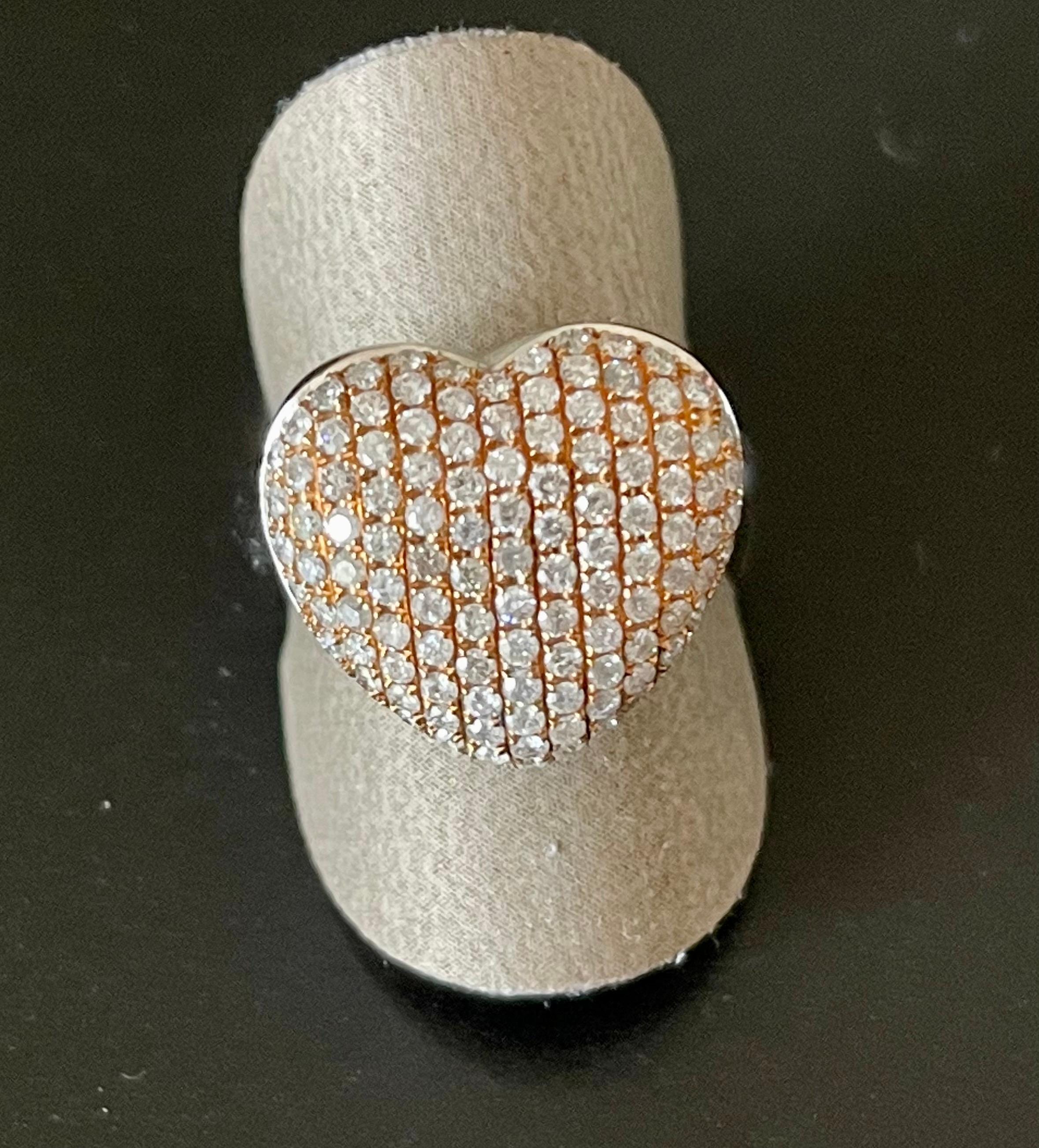 Contemporary 18 K White and Rose Gold Pave Diamond Heart Shape Ring For Sale