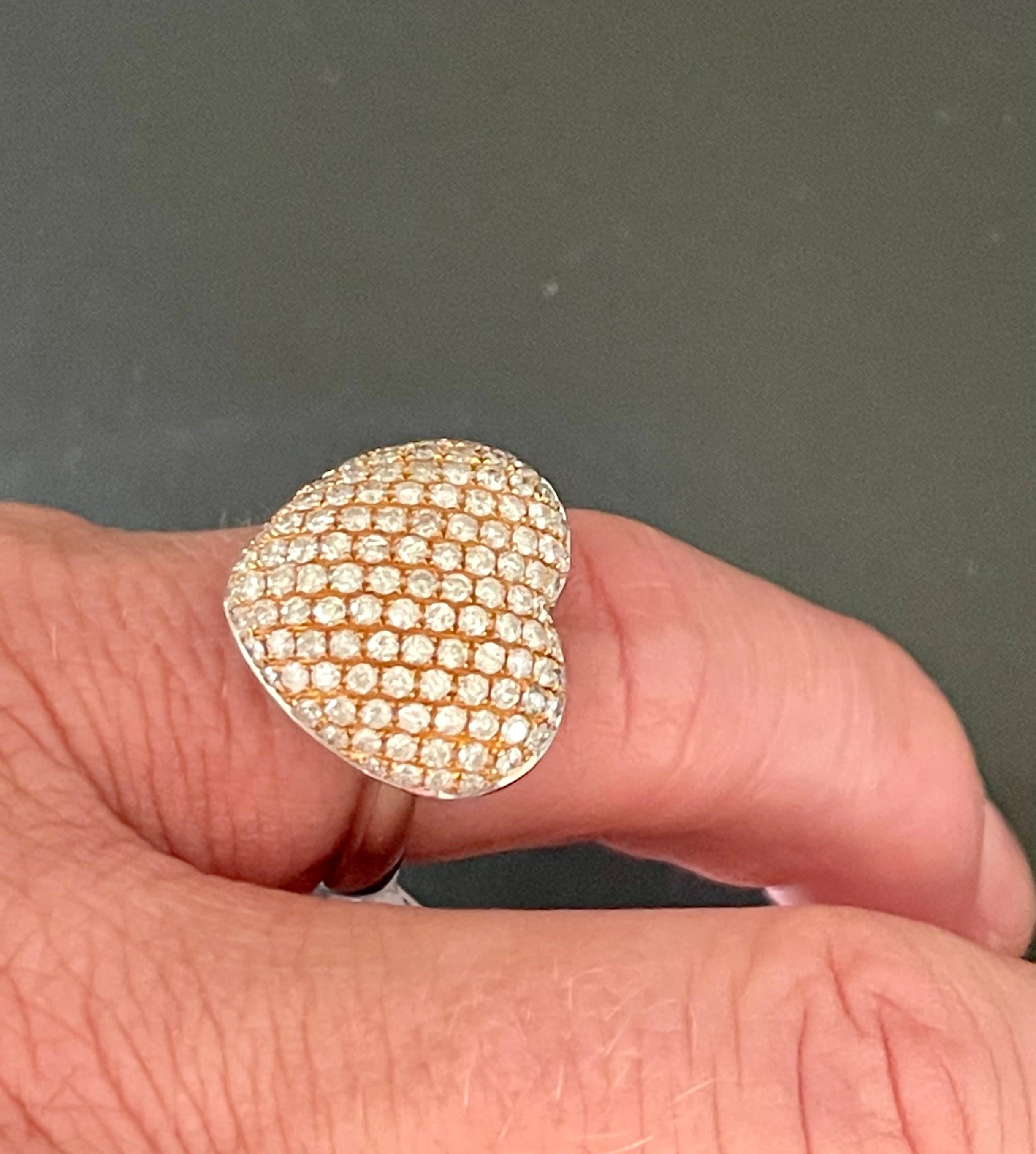 Brilliant Cut 18 K White and Rose Gold Pave Diamond Heart Shape Ring For Sale
