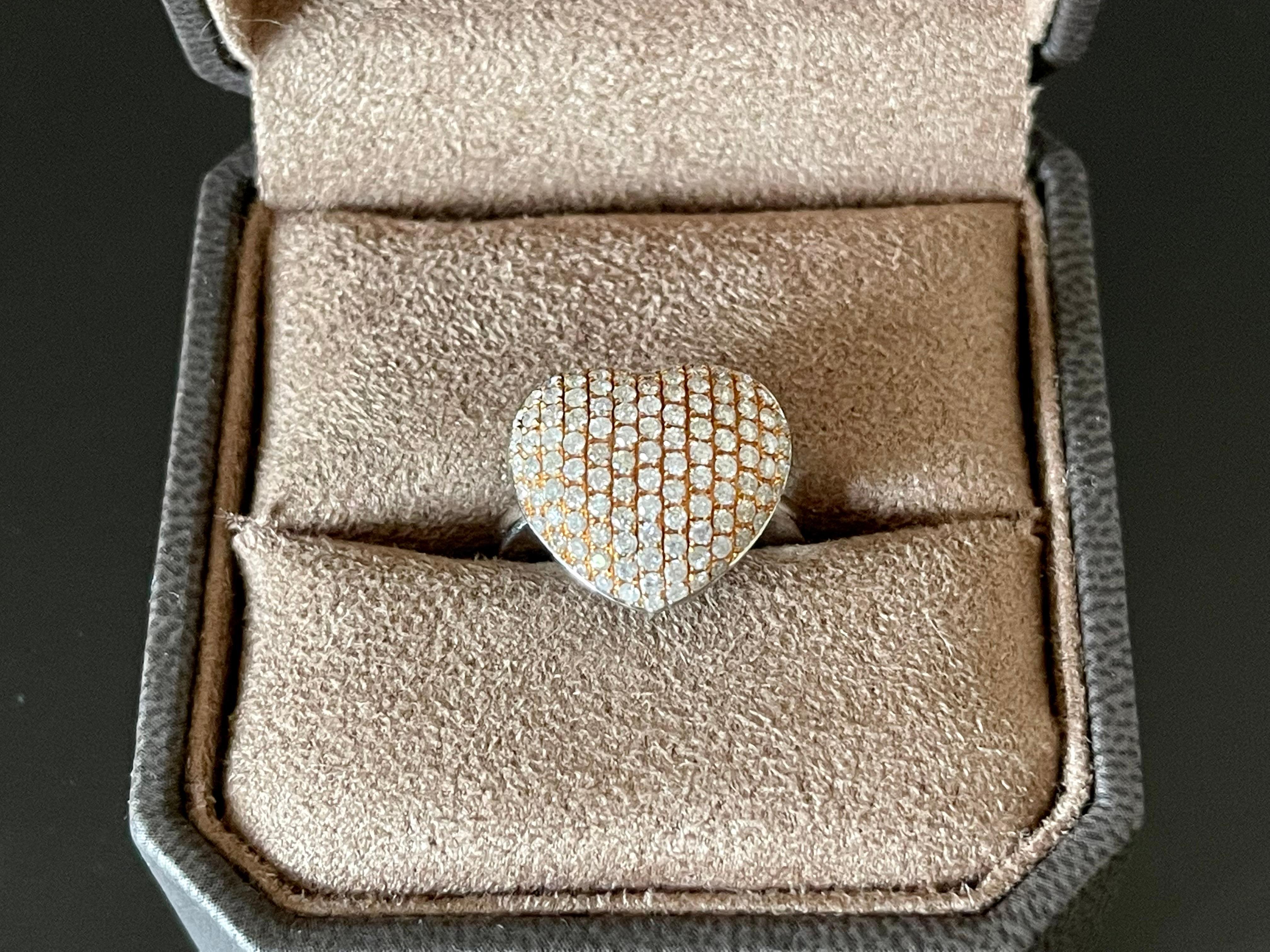 18 K White and Rose Gold Pave Diamond Heart Shape Ring For Sale 1