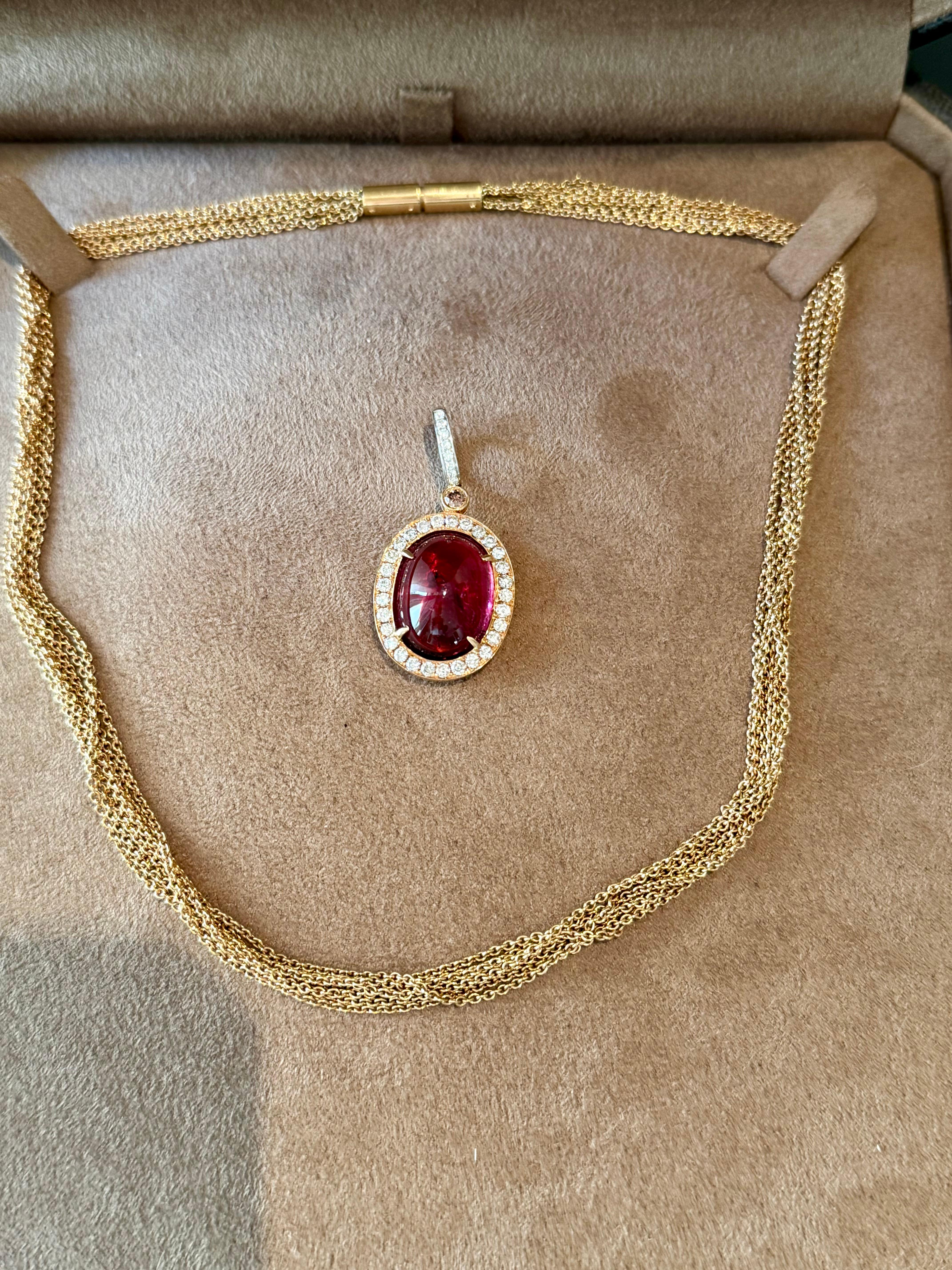 18 K white and rose Gold Rubellite Diamond Pendant multi strand anchor necklace For Sale 4