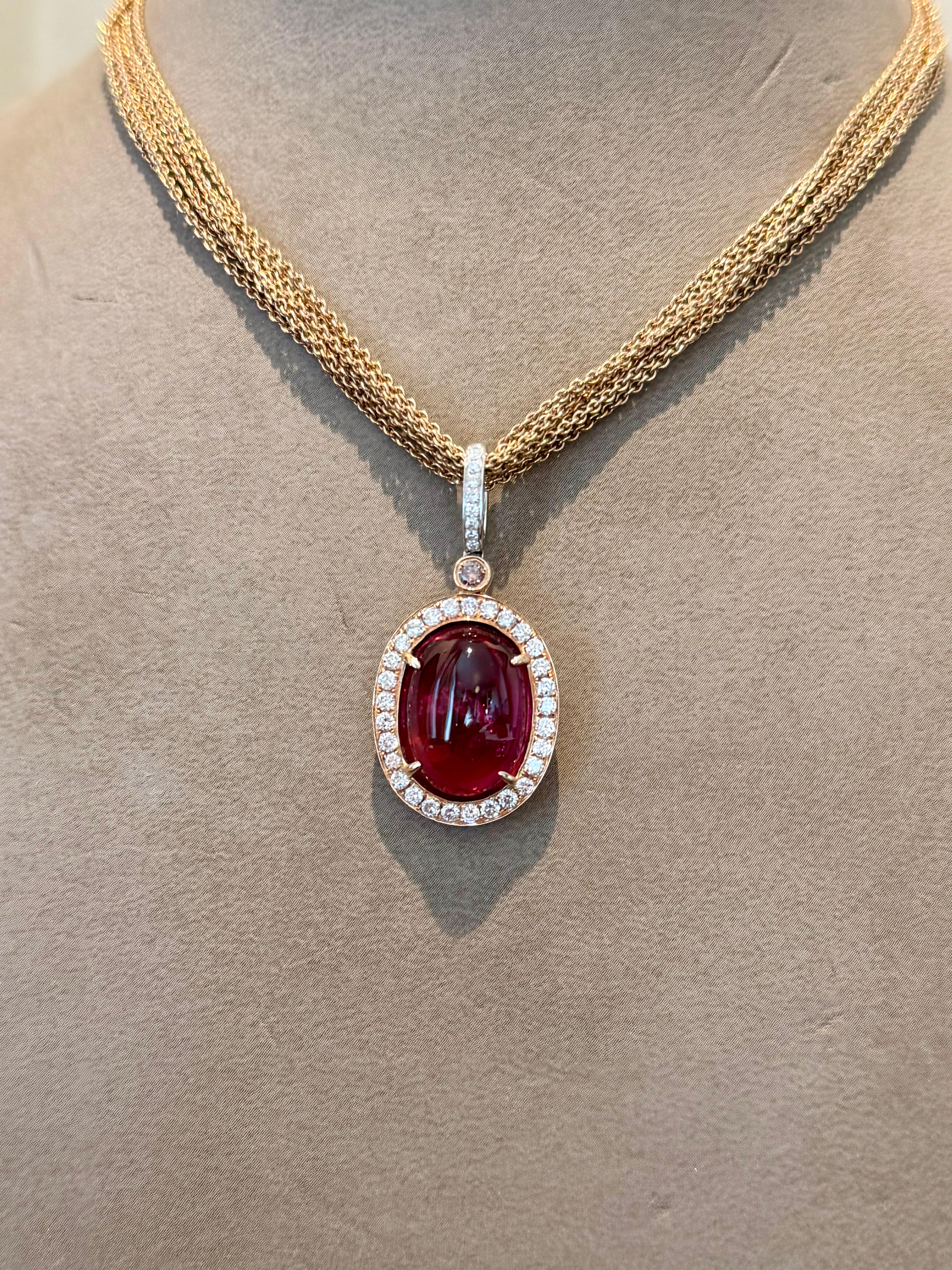Contemporary 18 K white and rose Gold Rubellite Diamond Pendant multi strand anchor necklace For Sale