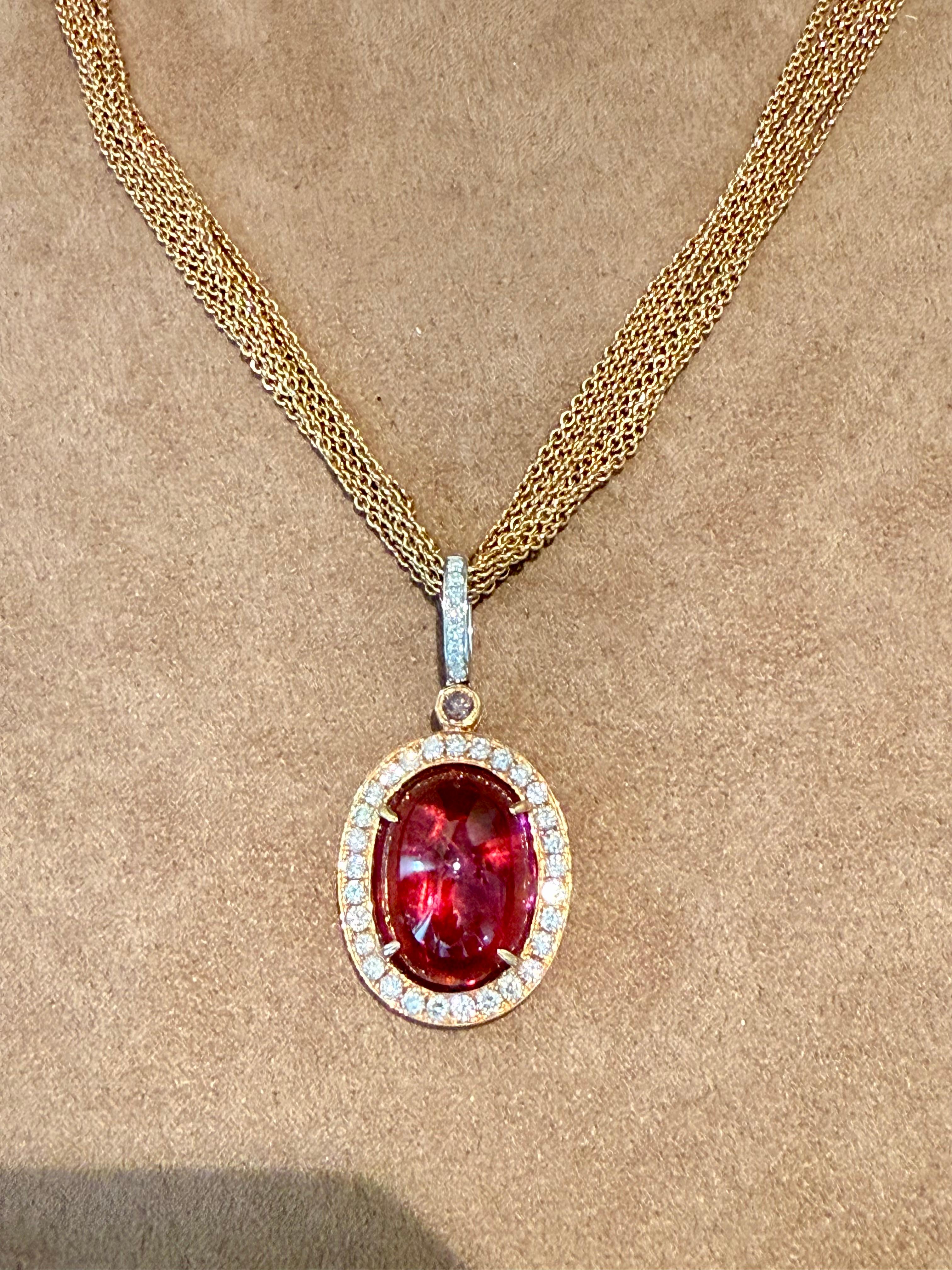 18 K white and rose Gold Rubellite Diamond Pendant multi strand anchor necklace In Excellent Condition For Sale In Zurich, Zollstrasse