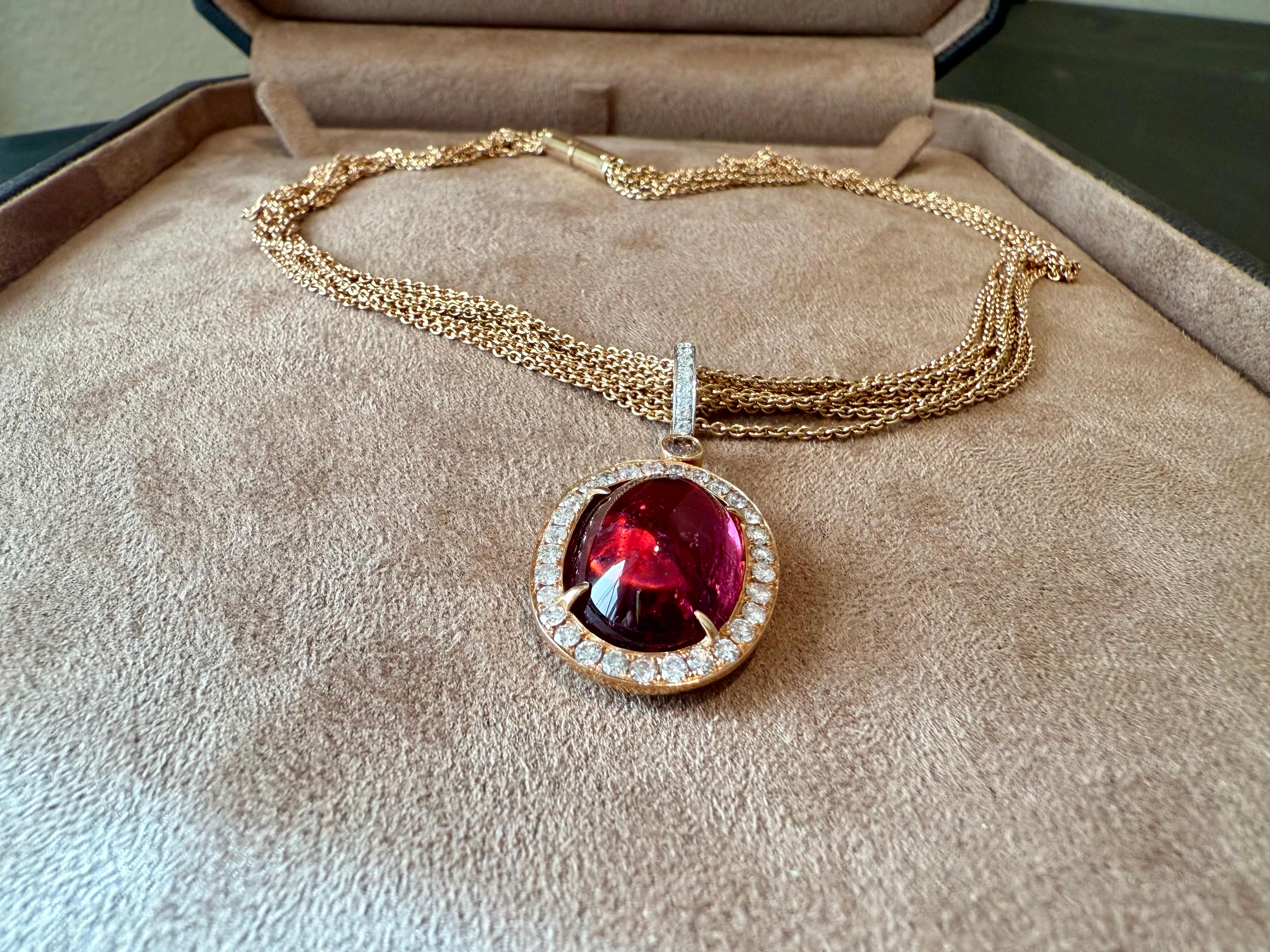 18 K white and rose Gold Rubellite Diamond Pendant multi strand anchor necklace For Sale 1