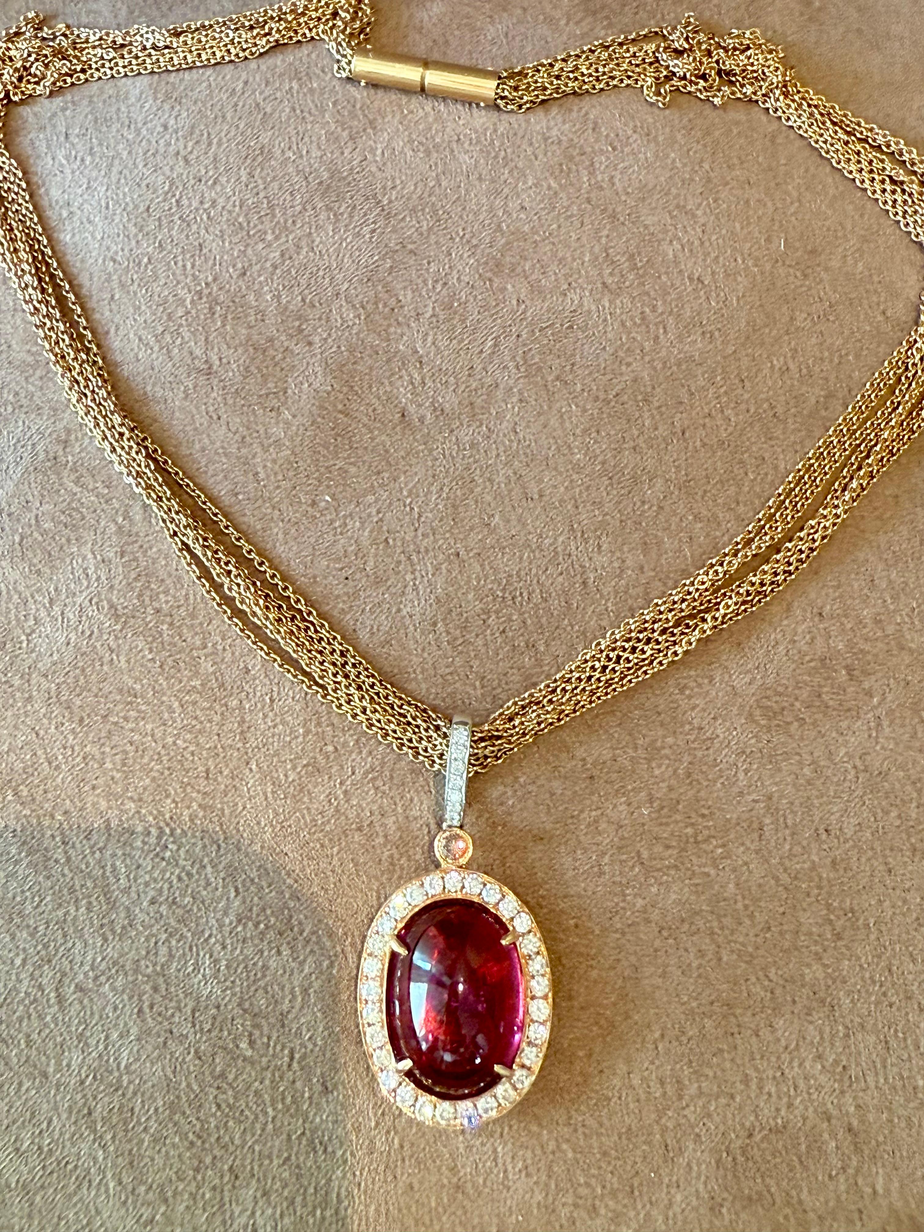 18 K white and rose Gold Rubellite Diamond Pendant multi strand anchor necklace For Sale 2