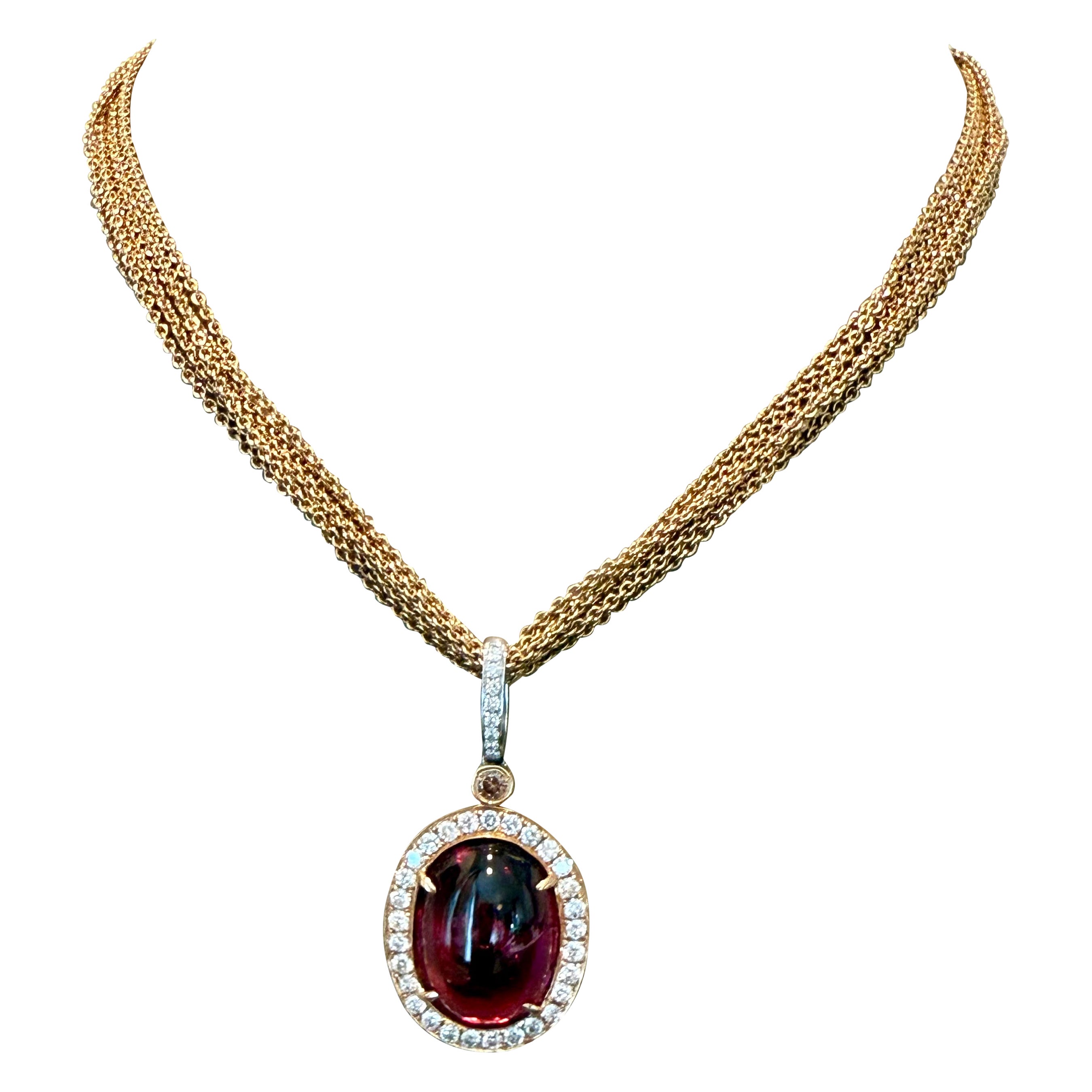 18 K white and rose Gold Rubellite Diamond Pendant multi strand anchor necklace For Sale