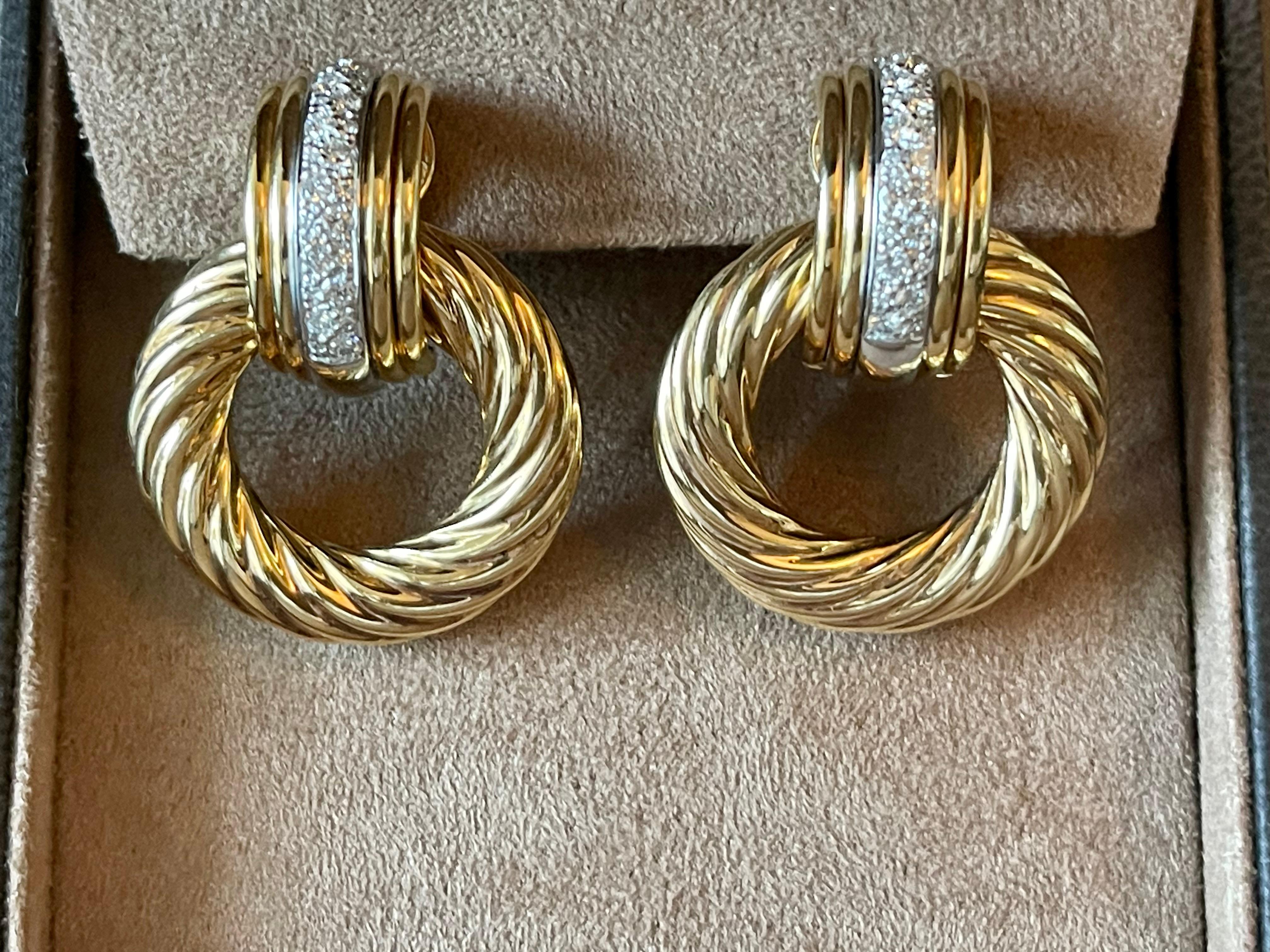 18 K White and Yellow Gold Diamond Hoop Earclips Interchangeable Signed Péclard For Sale 4